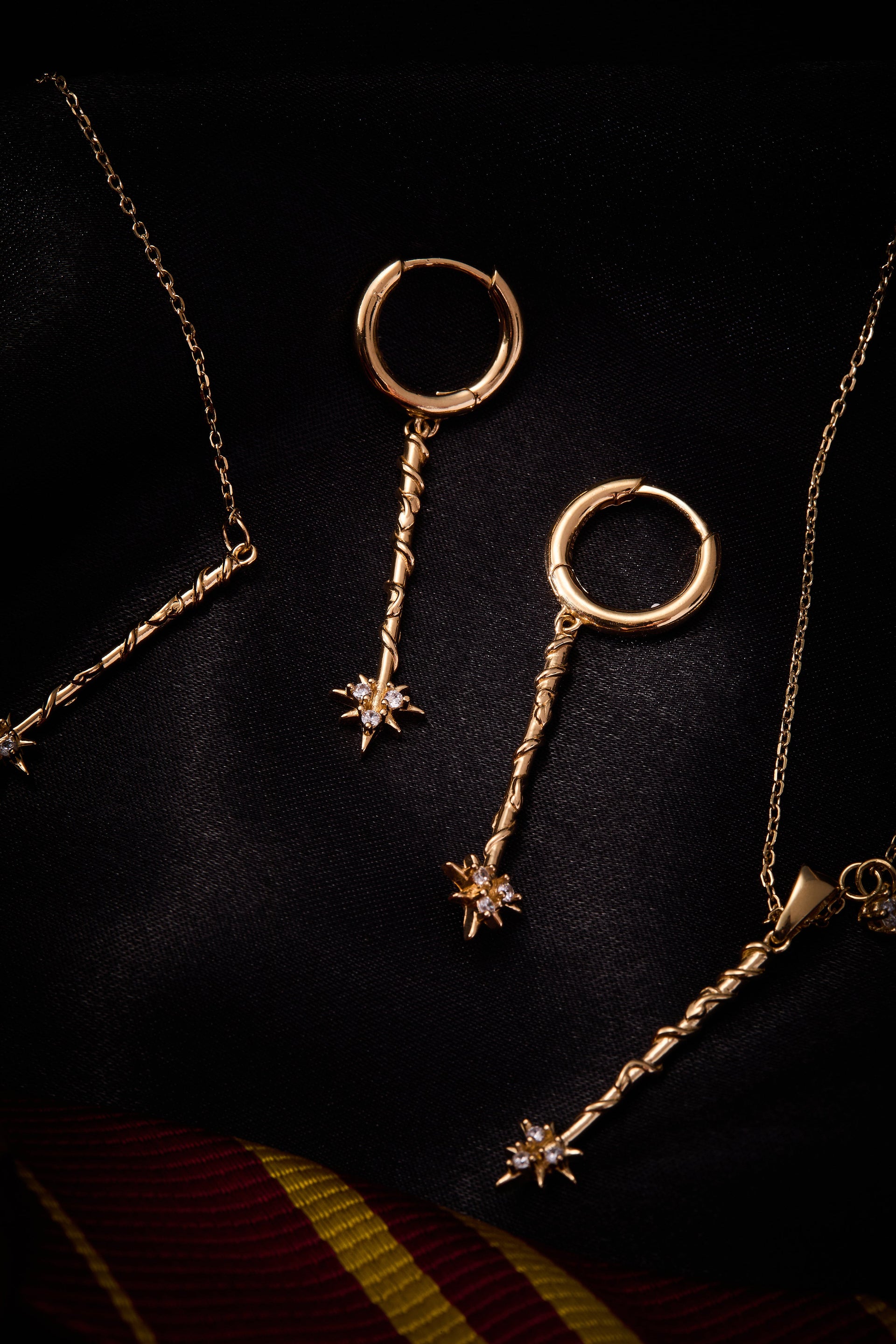 Hermione Granger Wand Hoop Earrings with Magical Crystal Accents