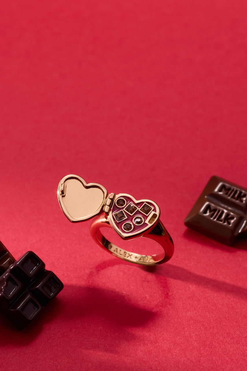 Box of Chocolate Heart Locket Ring with Crystal Embellishments