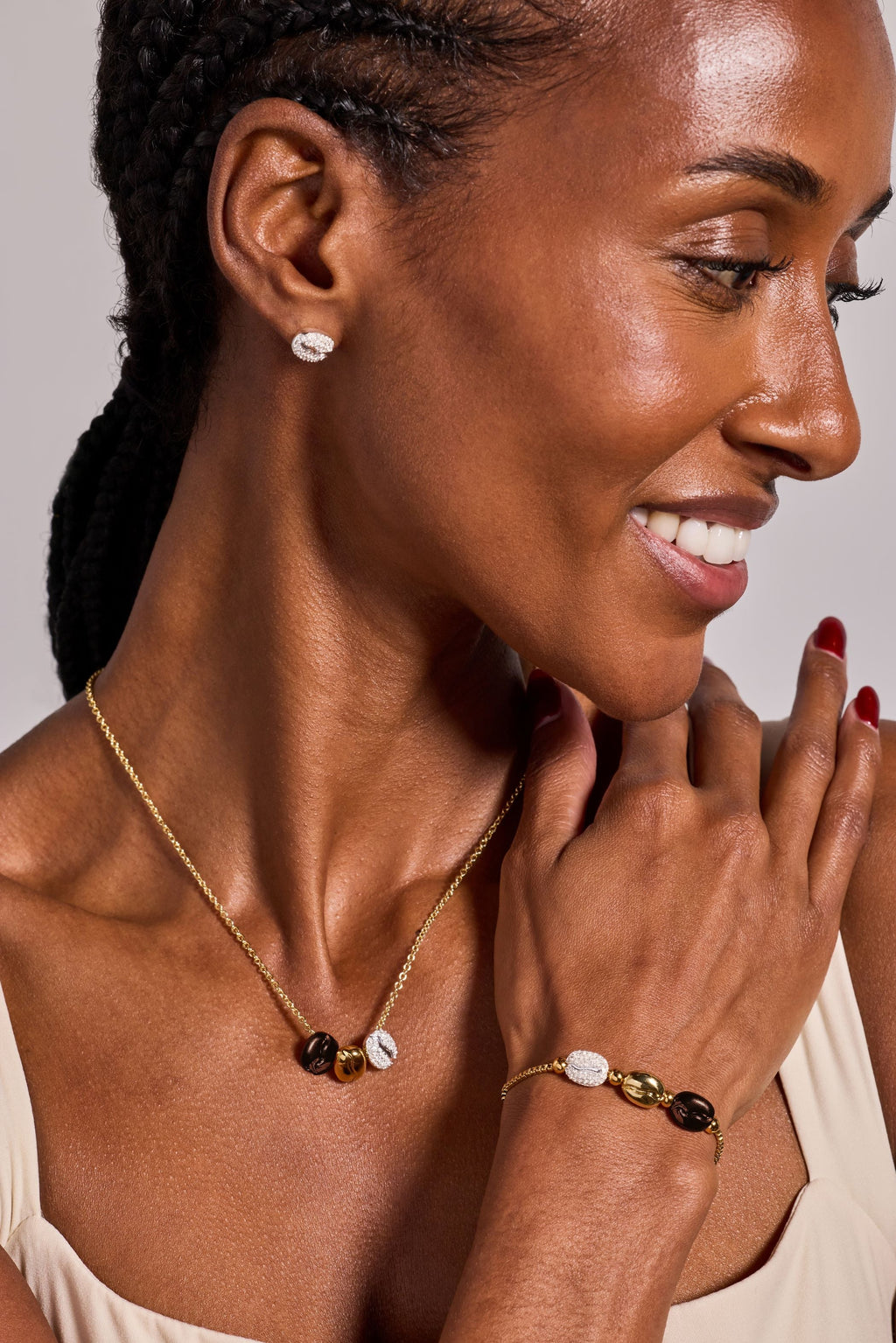 Coffee Bean Bolo Bracelet in Gold, Silver, and Bronze