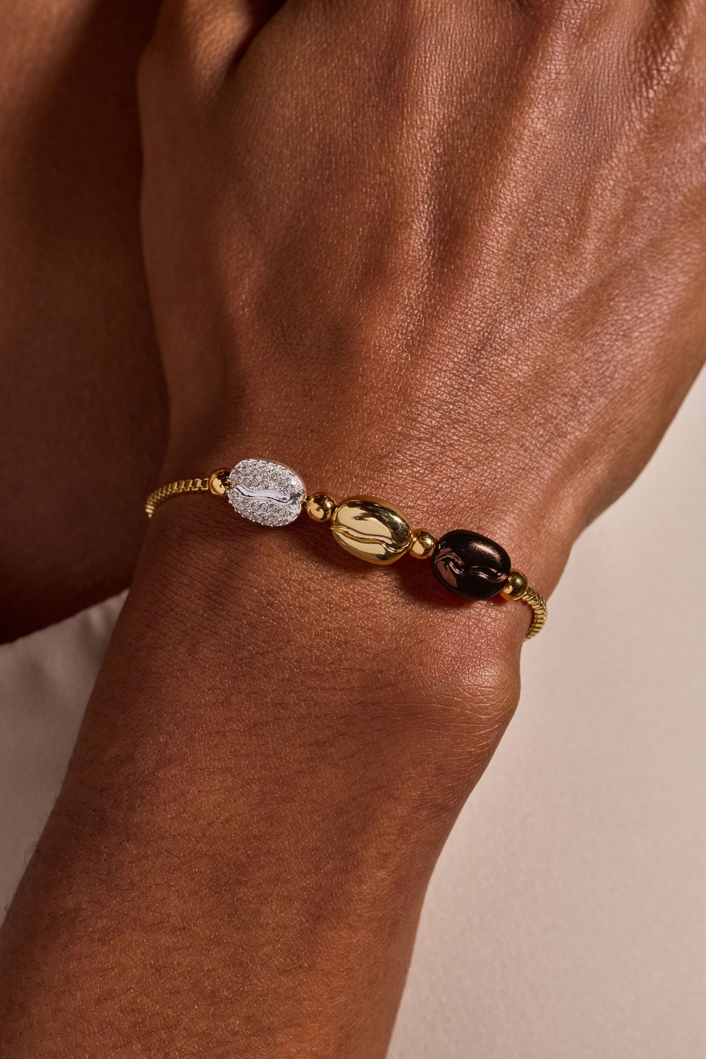 Coffee Bean Bolo Bracelet in Gold, Silver, and Bronze