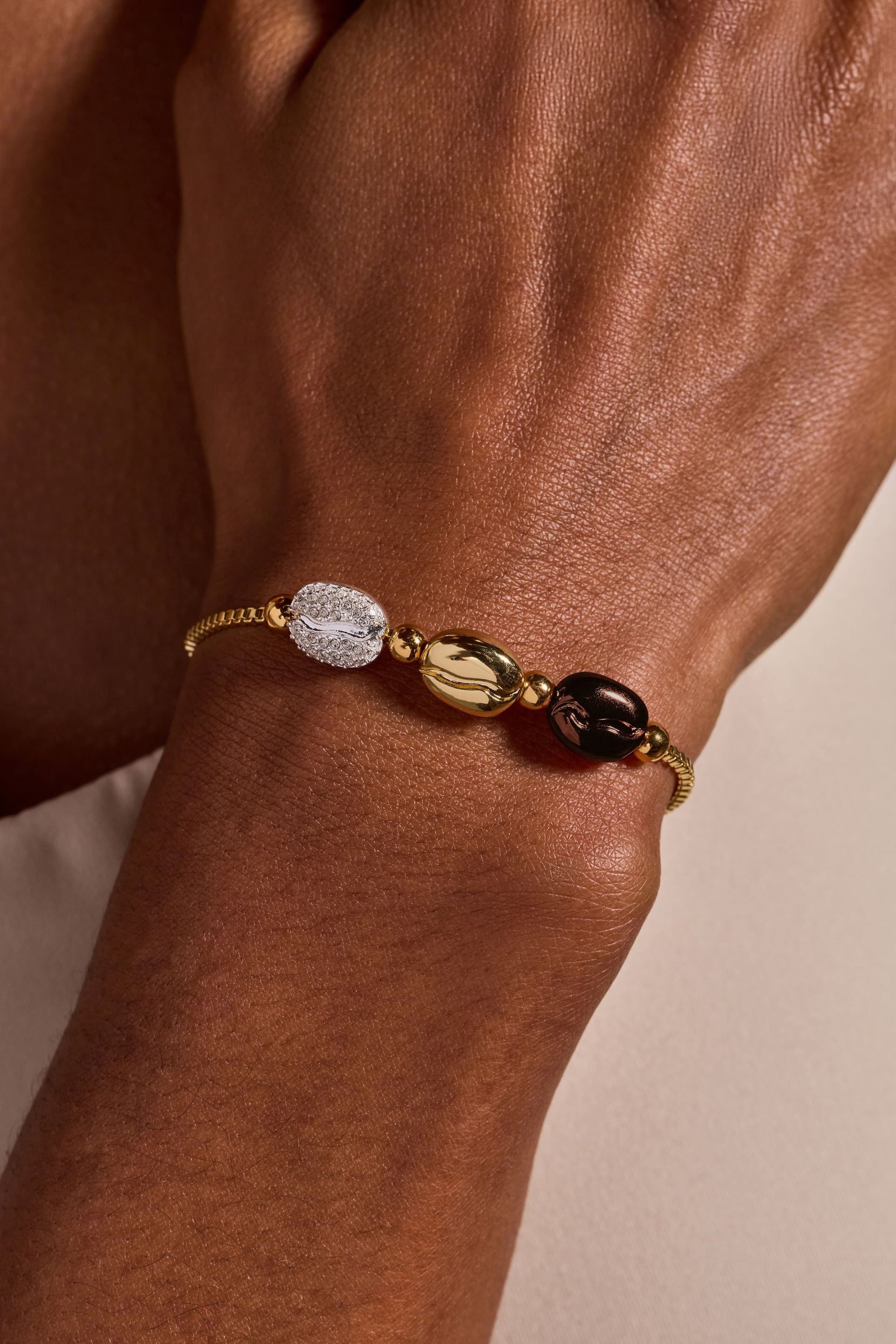 Coffee Bean Bolo Bracelet in Gold, Silver, and Bronze