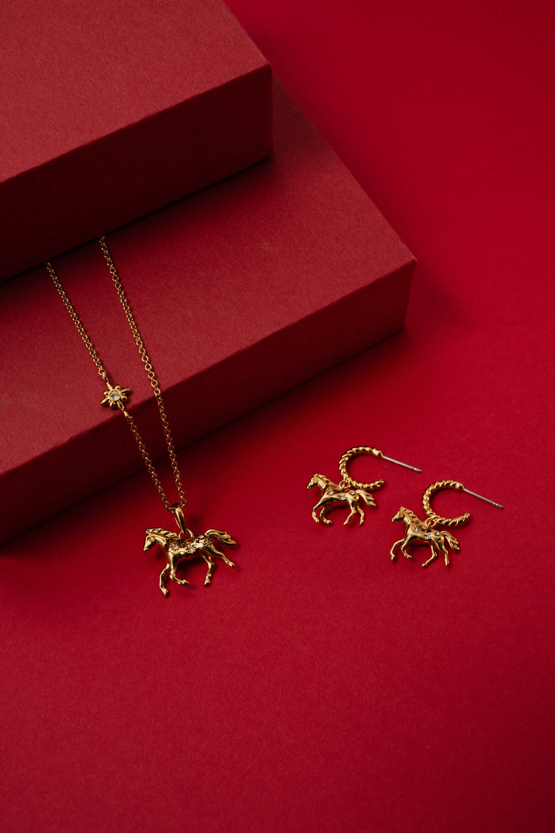Horse Huggie Hoop Earrings in Gold with Brilliant Crystal Accents