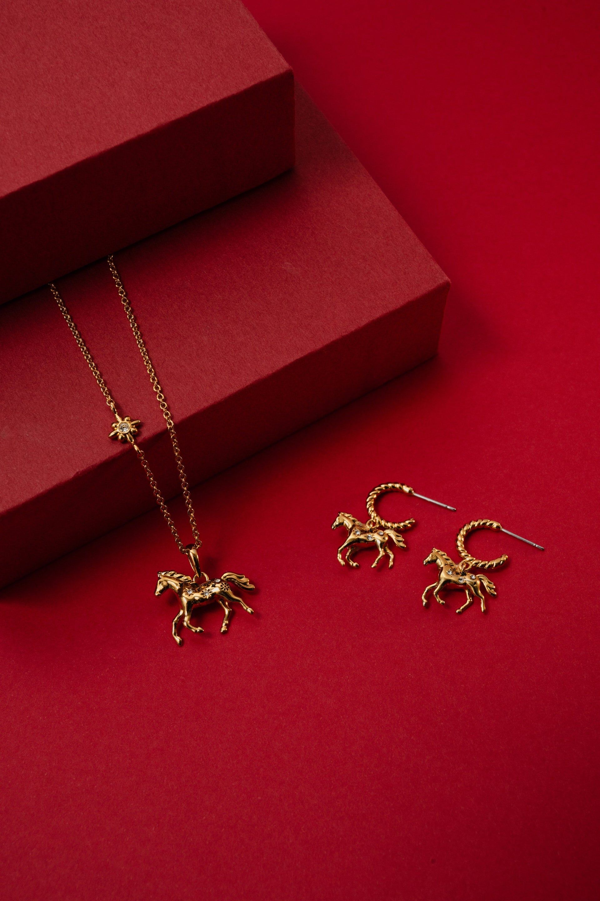 Horse Huggie Hoop Earrings in Gold with Brilliant Crystal Accents