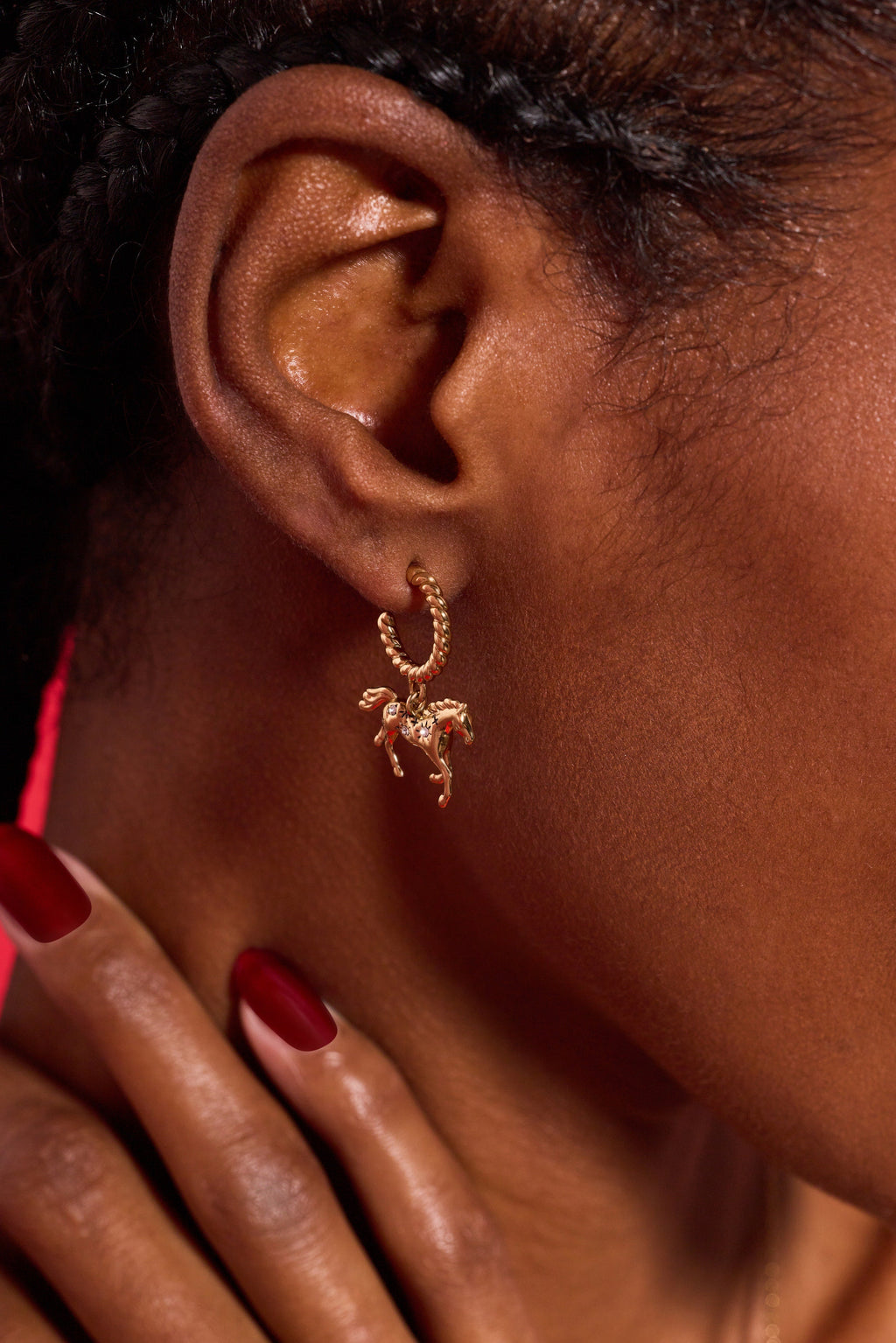 Horse Huggie Hoop Earrings in Gold with Brilliant Crystal Accents