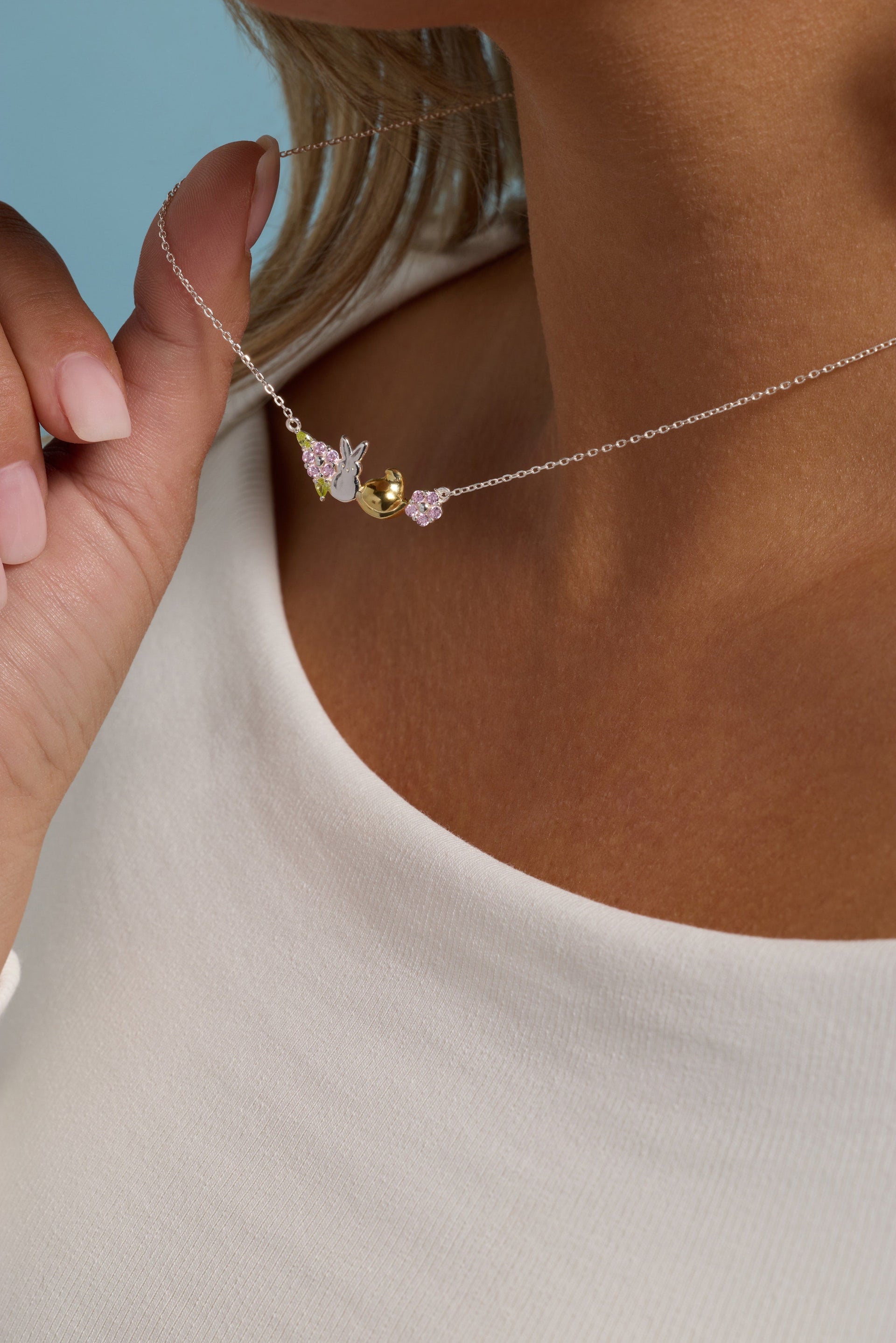 PEEPS® Precious Peepsake Bunny and Chick Crystal Charm Necklace
