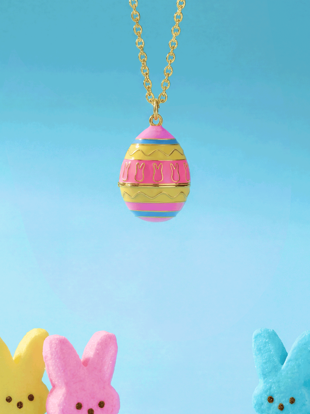 Enamel Easter Egg Pendant Necklace with Peeps Bunny Surprise