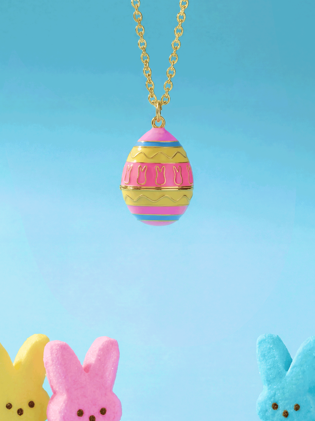 Enamel Easter Egg Pendant Necklace with Peeps Bunny Surprise