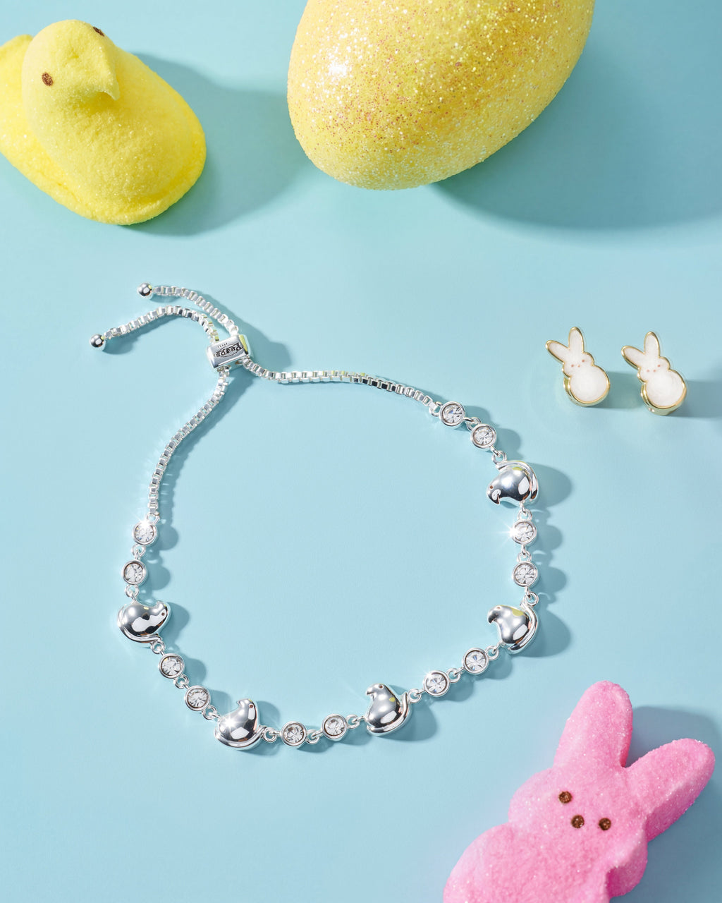 PEEPS® White Pearlized Bunny Stud Earrings with Enamel Finish