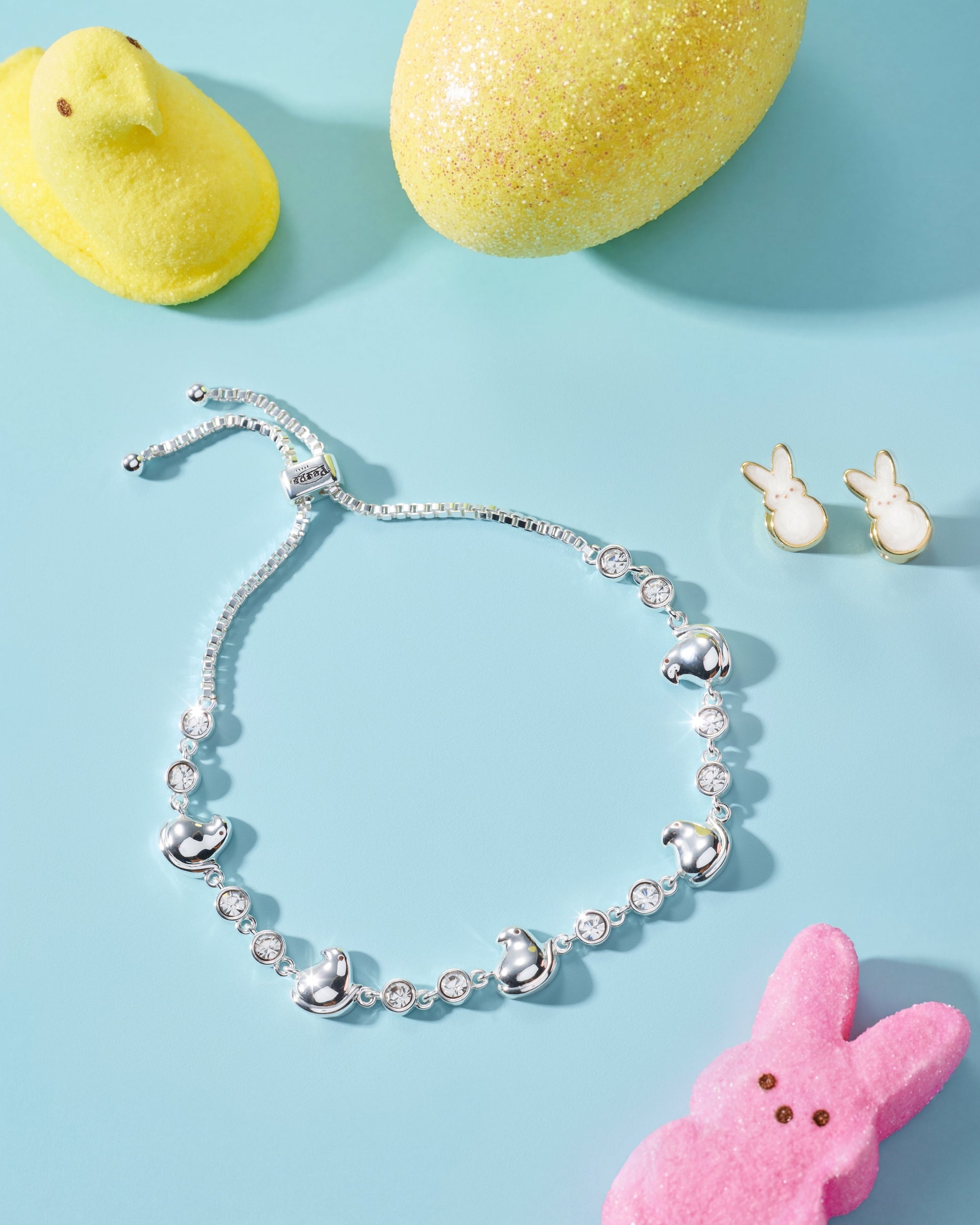 PEEPS® White Pearlized Bunny Stud Earrings with Enamel Finish