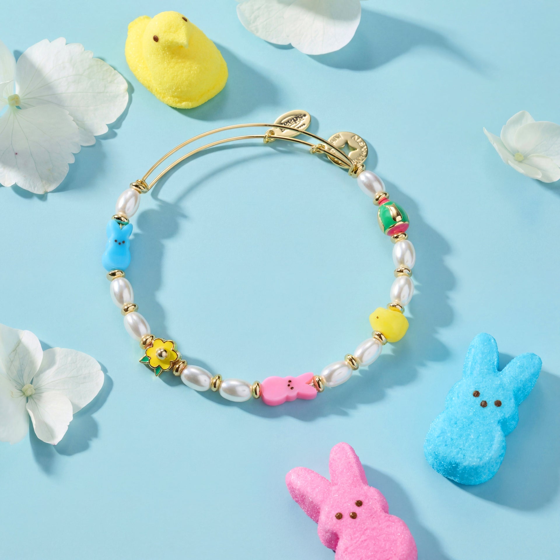PEEPS Chick and Bunny Beaded Bangle with Pearl Accents