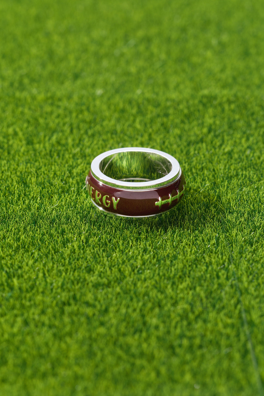 Football Fidget Ring with Enamel Details and Moving Spin Design