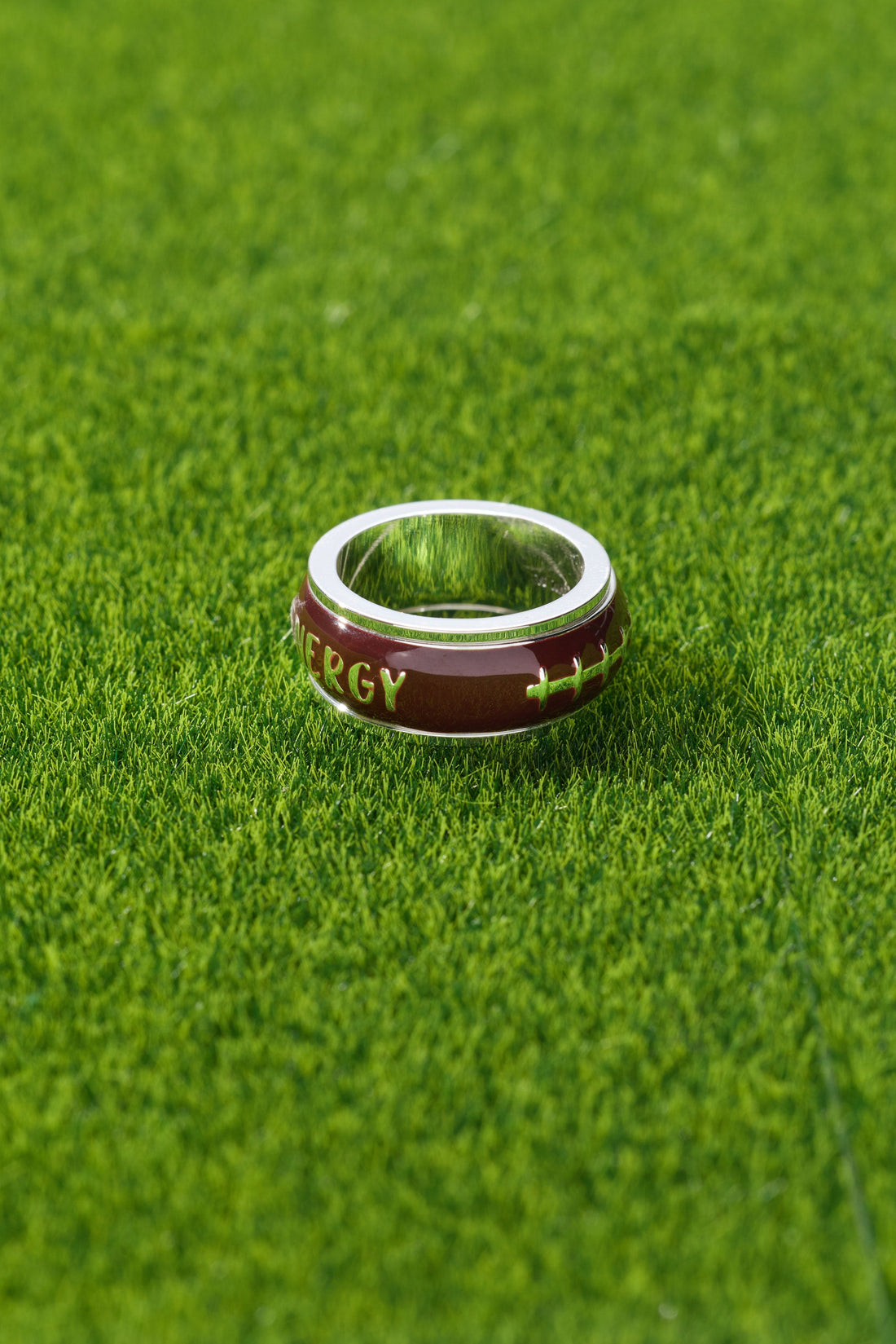 Football Fidget Ring with Enamel Details and Moving Spin Design