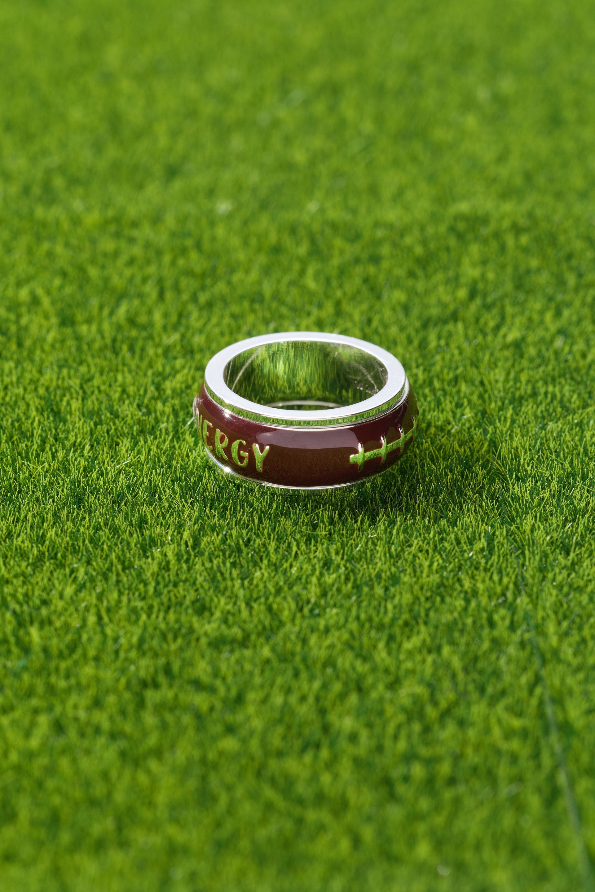 Football Fidget Ring with Enamel Details and Moving Spin Design