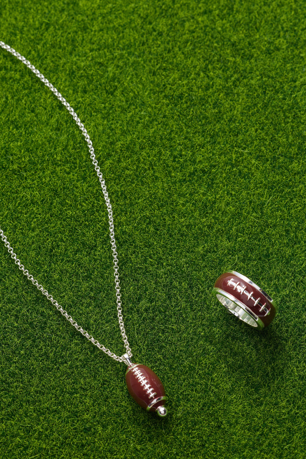 Football Fidget Ring with Enamel Details and Moving Spin Design