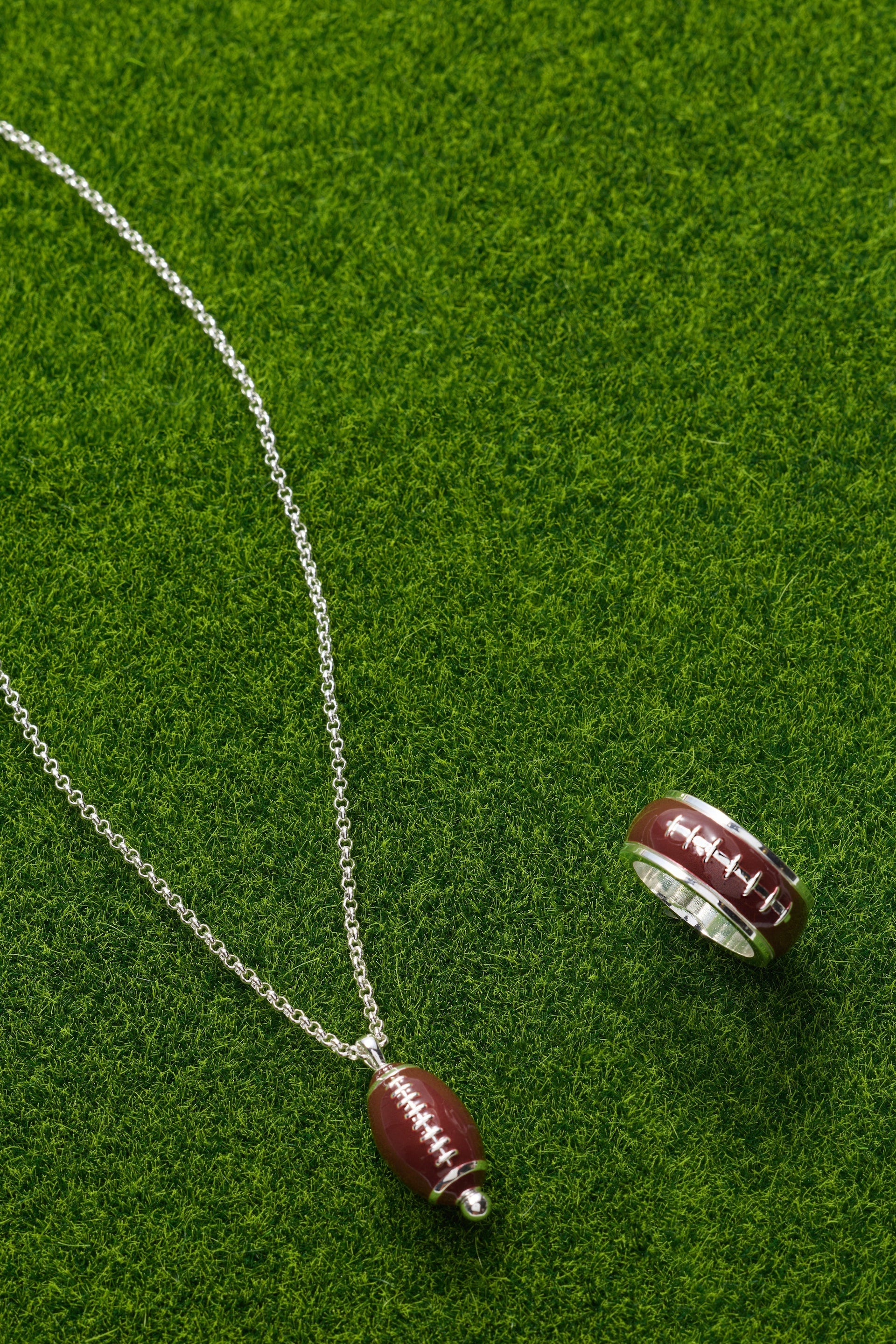 Football Fidget Ring with Enamel Details and Moving Spin Design
