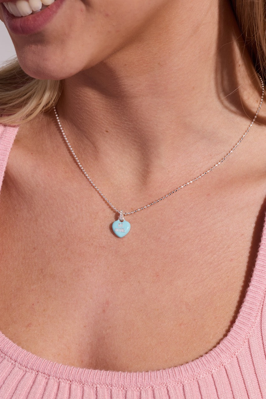 Sweethearts Be Mine Blue and Silver-Tone Charm Pendant Necklace