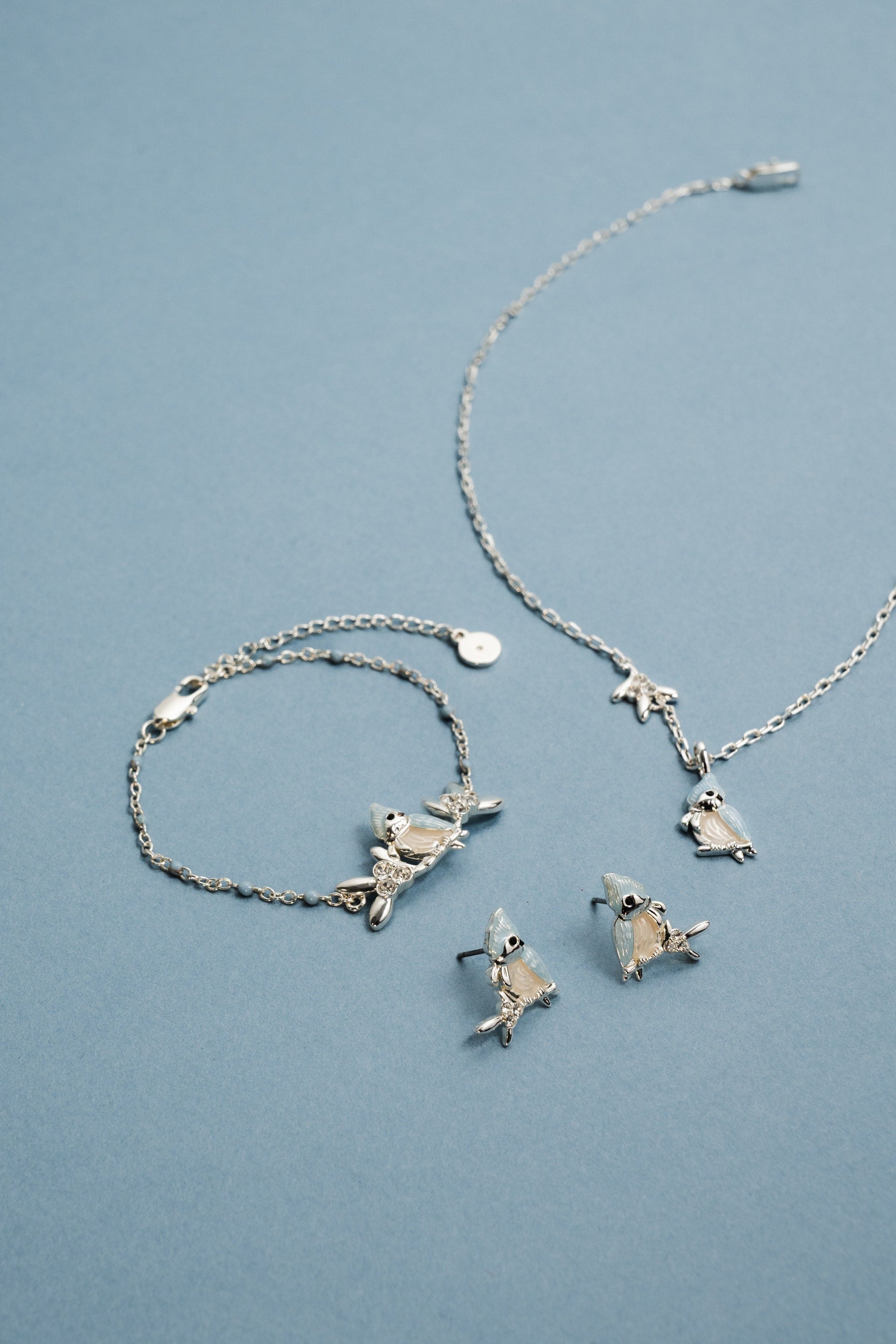 Tufted Titmouse Bird Pendant Necklace in Silver with Enamel