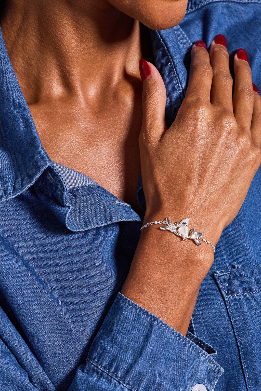 Tufted Titmouse Nature-Inspired Bracelet with Crystals and Enamel
