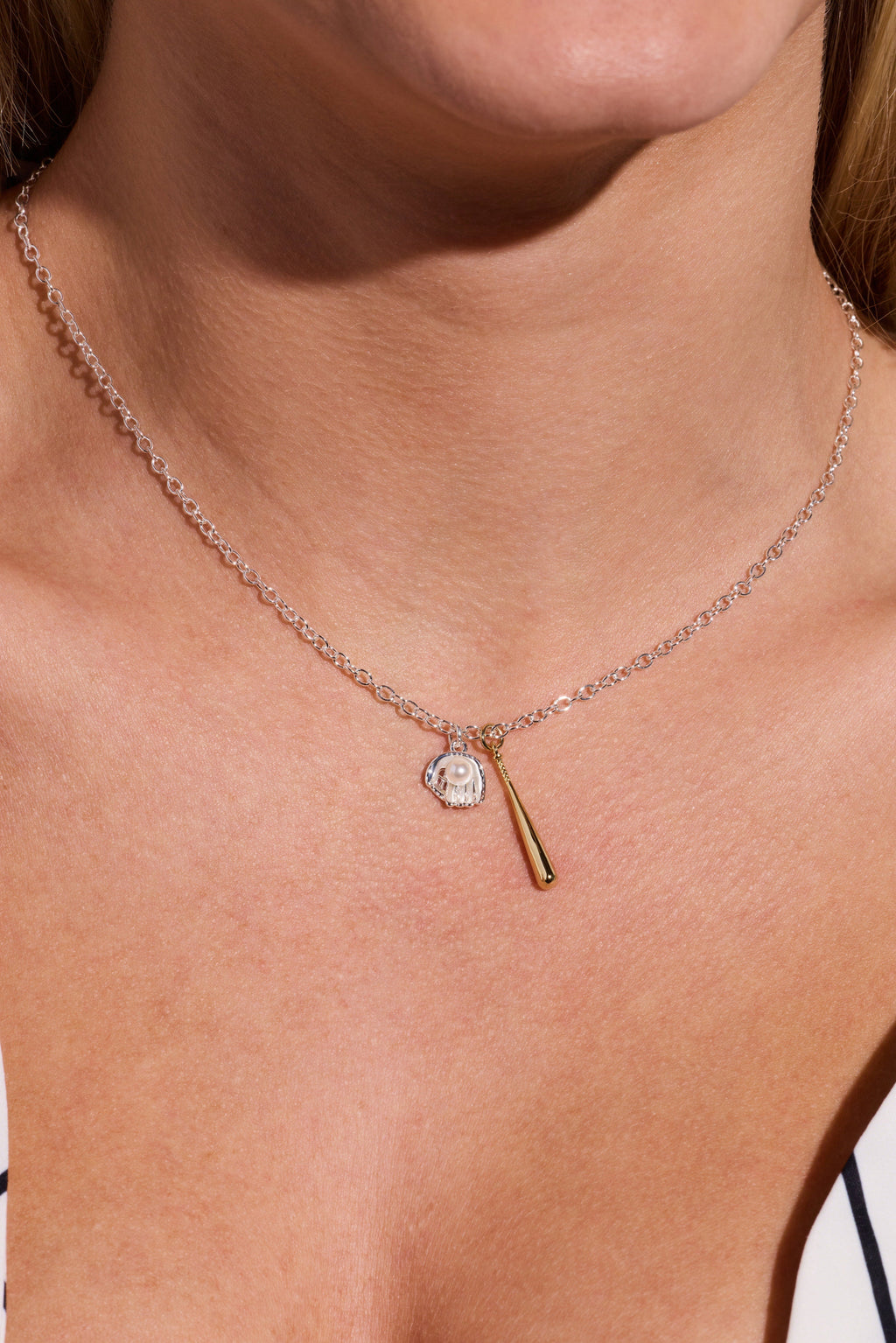 Baseball Duo Charm Pendant Necklace in Gold and Silver