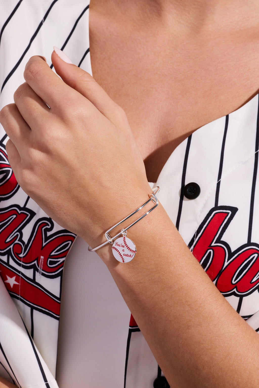You're A Catch Baseball Charm Bangle with Enamel Stitching