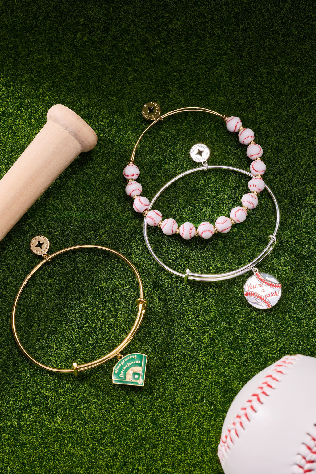 You're A Catch Baseball Charm Bangle with Enamel Stitching