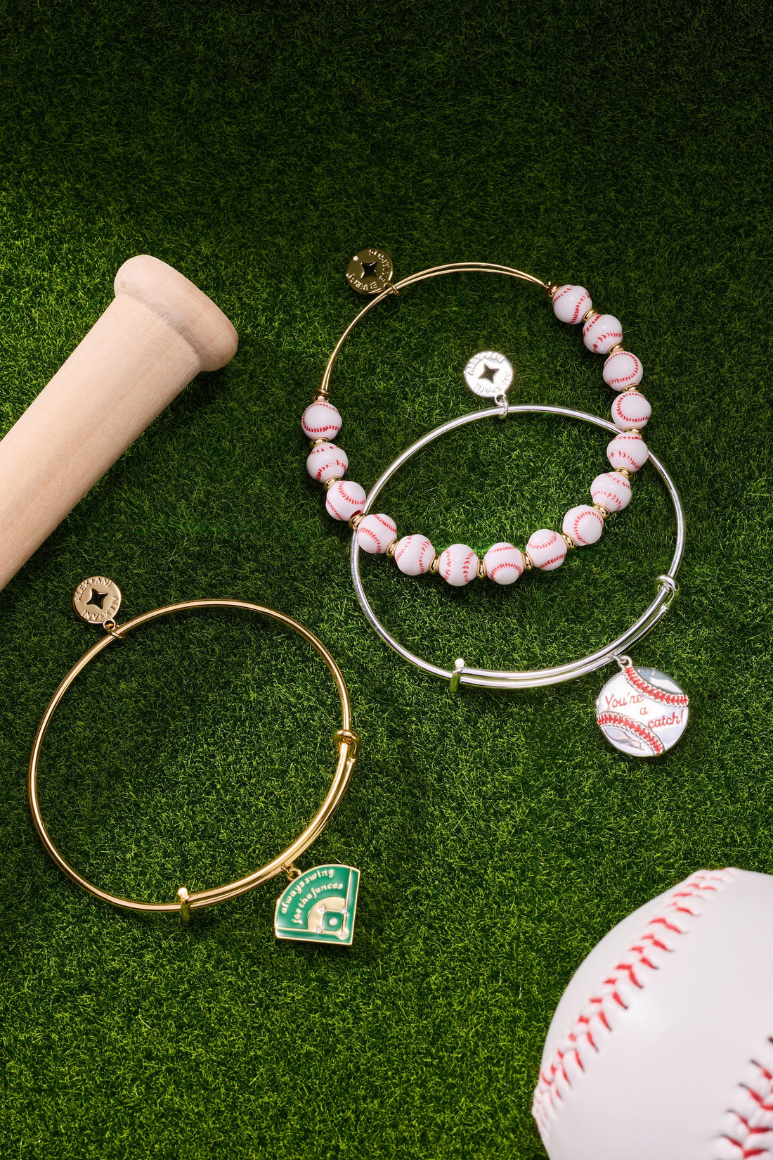You're A Catch Baseball Charm Bangle with Enamel Stitching