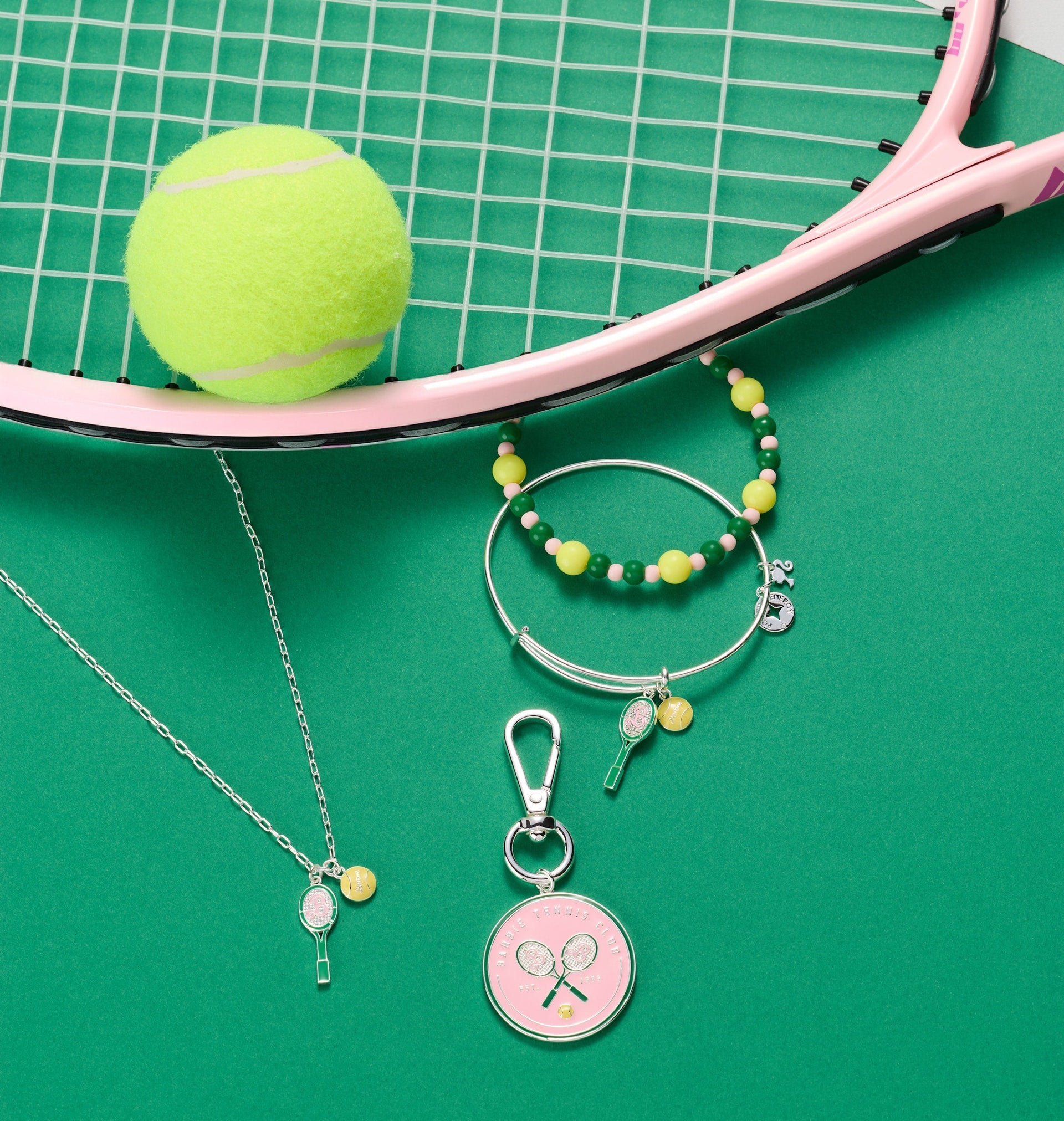 Barbie™ Tennis Bag Charm in Pink and Green with Racquet Motif