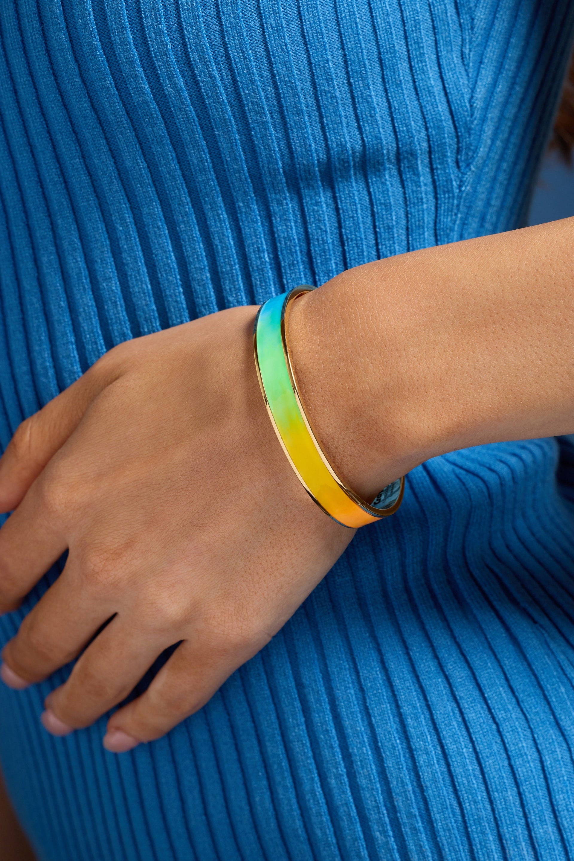 Rainbow Gradient Resin Cuff Bracelet with Shimmer Ombre Effect