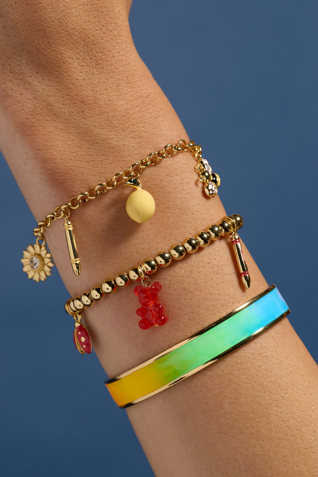 Rainbow Gradient Resin Cuff Bracelet with Shimmer Ombre Effect