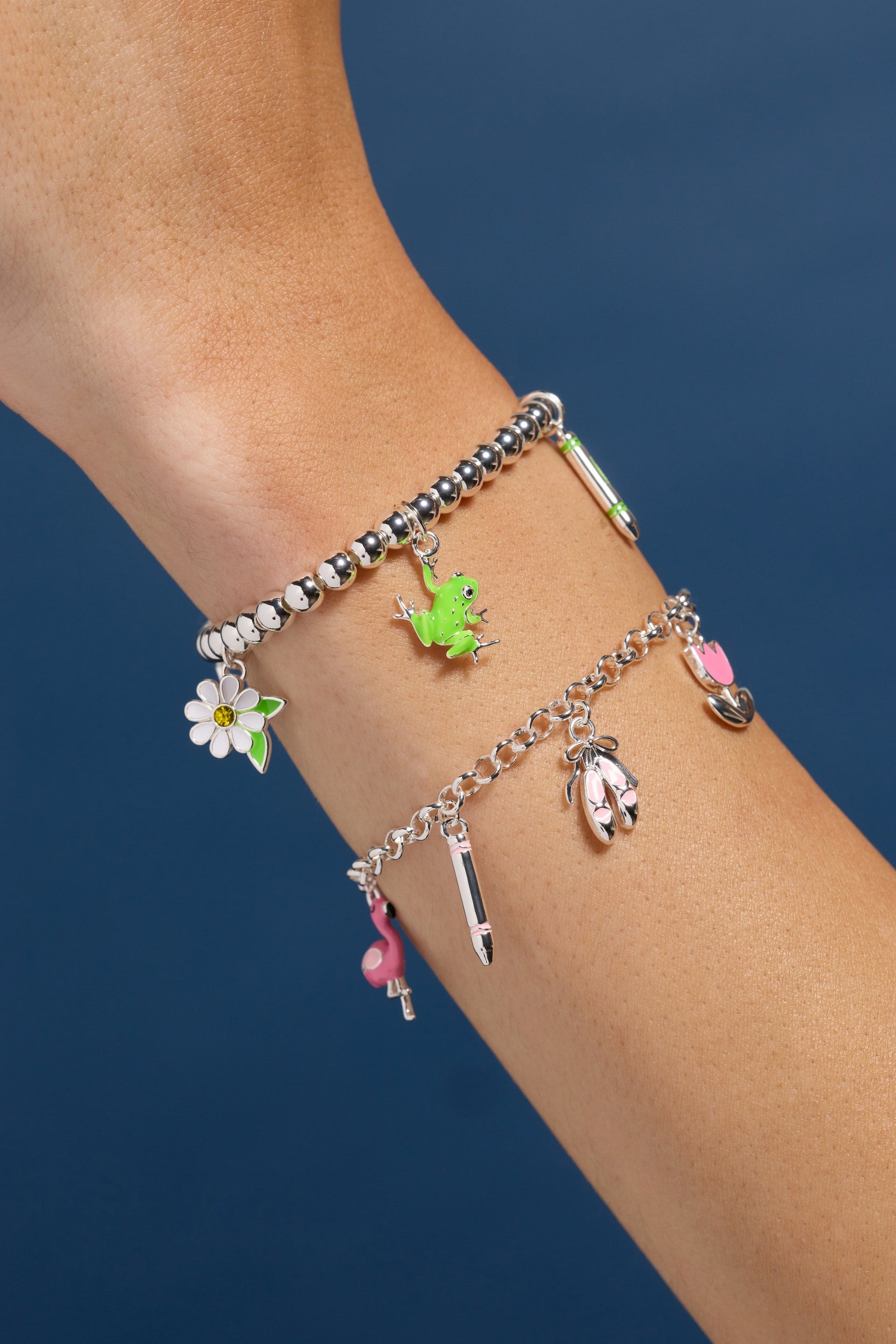 Tickle Me Pink Whimsical Charm Chain Bracelet with Enamel Charms