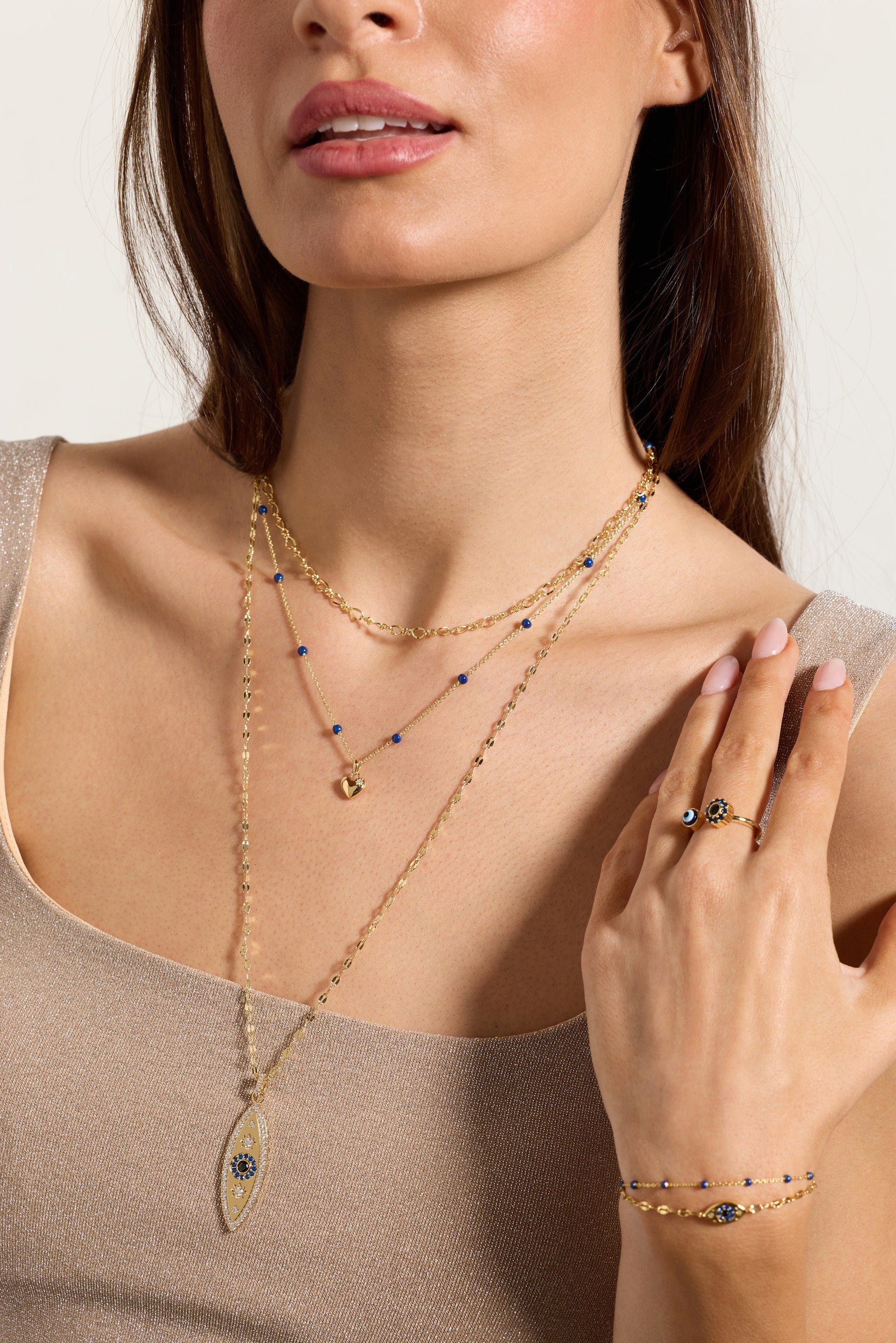 Festival Stranded™ Evil Eye Layered Necklace in Gold and Blue