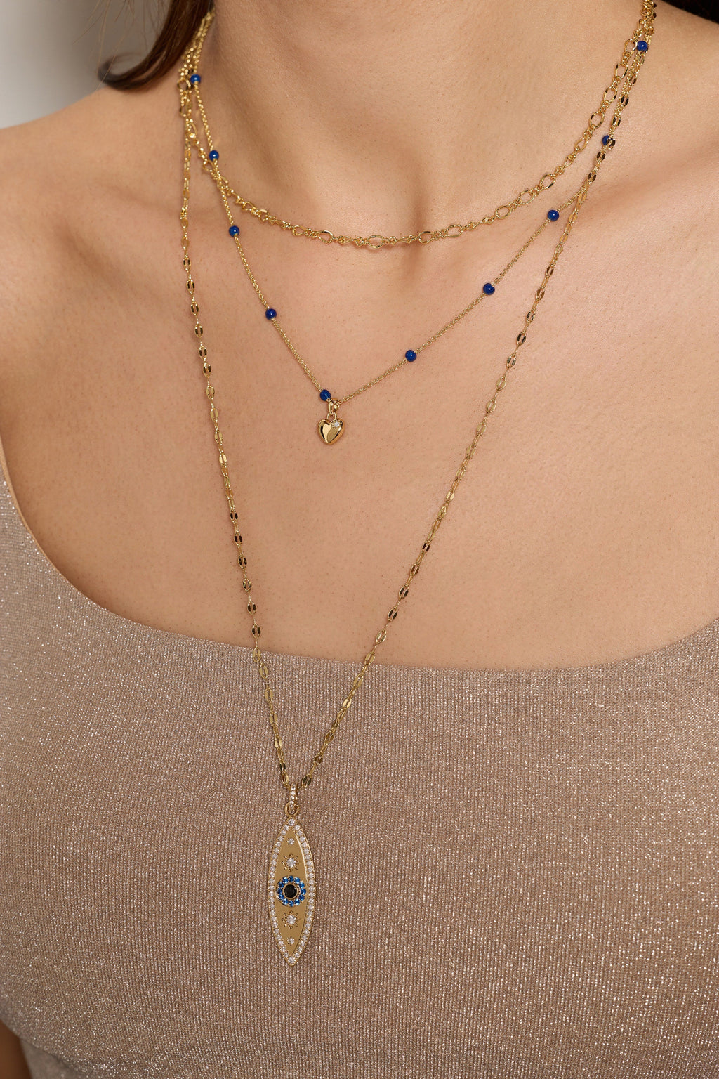 Festival Stranded™ Evil Eye Layered Necklace in Gold and Blue