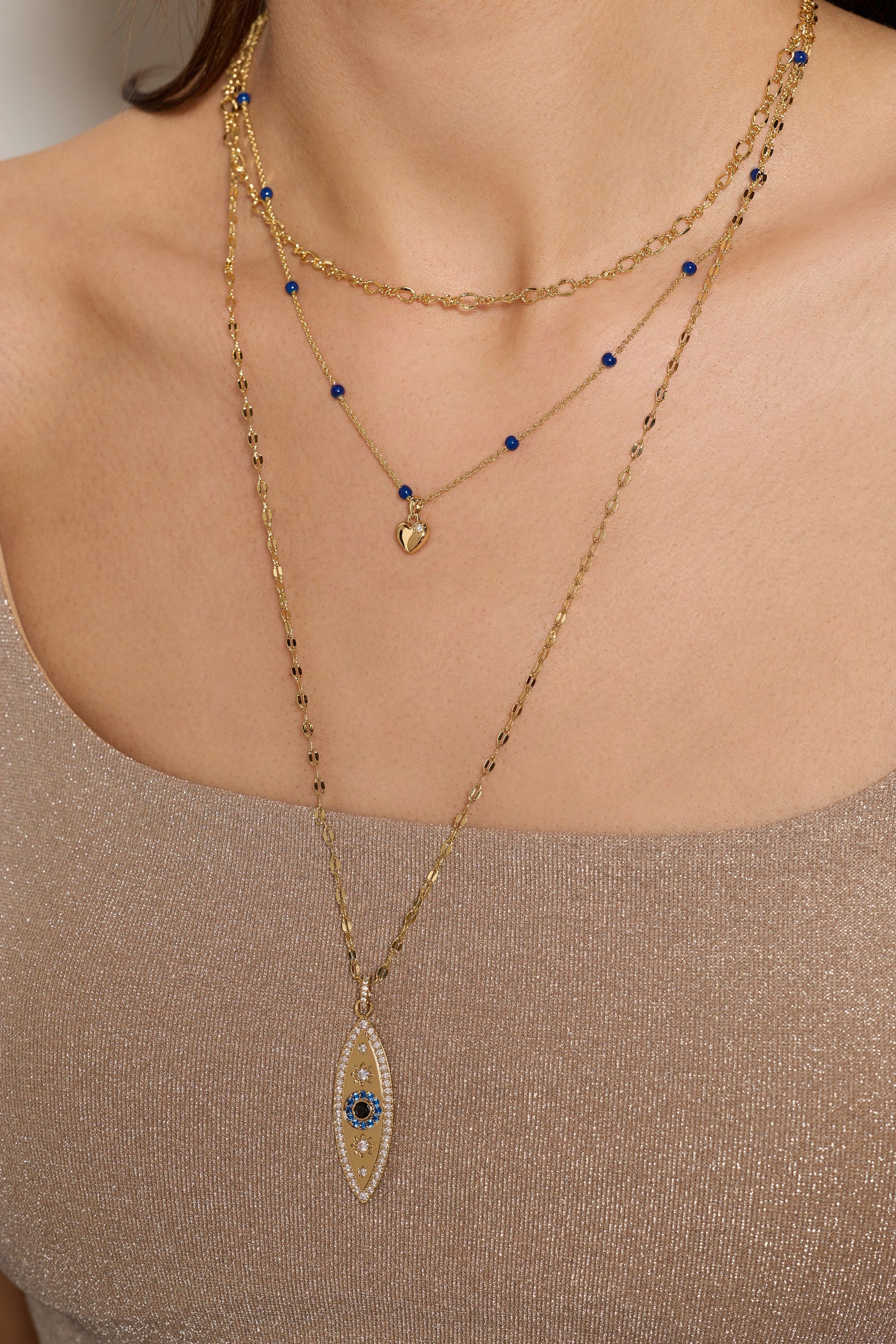 Festival Stranded™ Evil Eye Layered Necklace in Gold and Blue