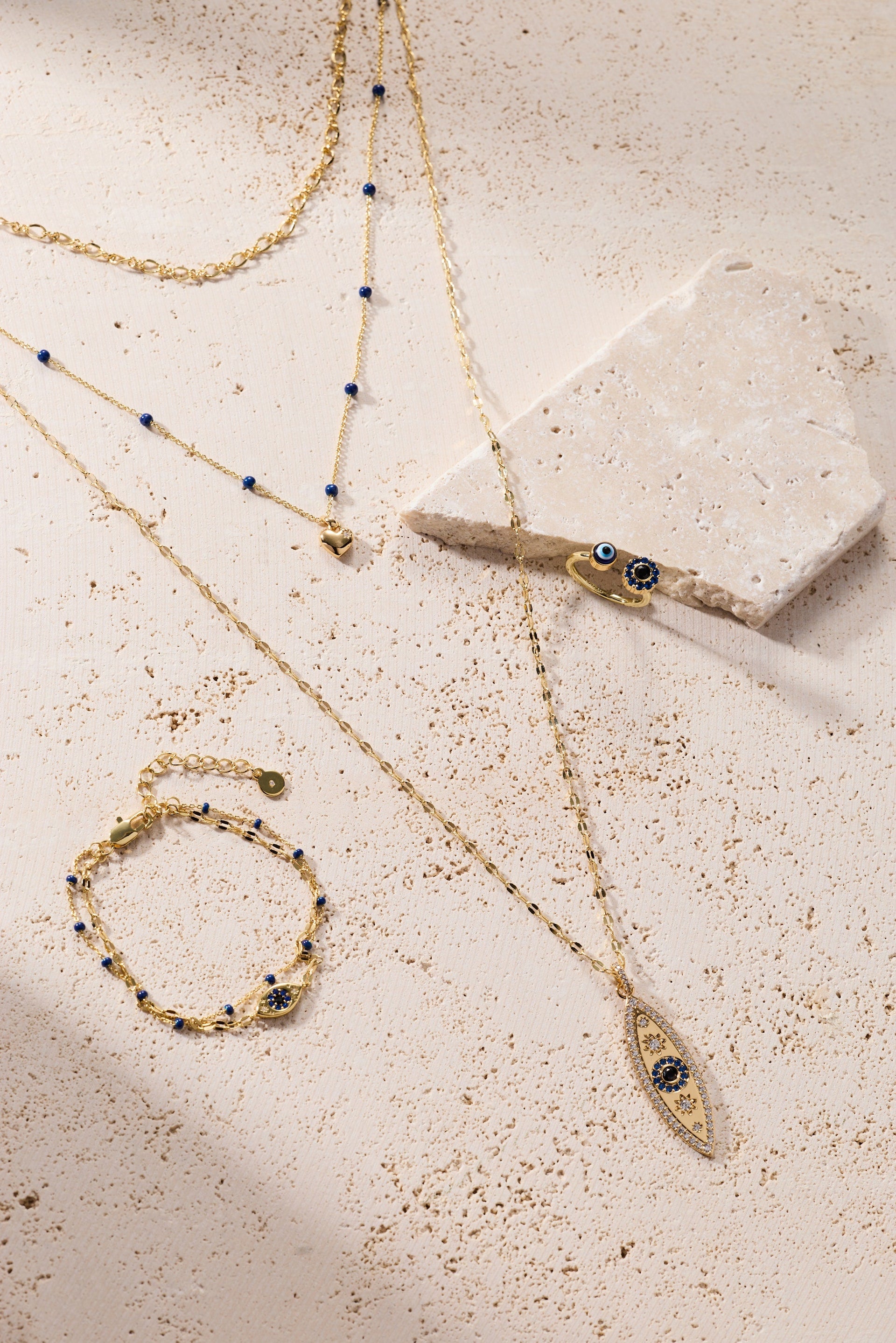 Festival Stranded™ Evil Eye Layered Necklace in Gold and Blue