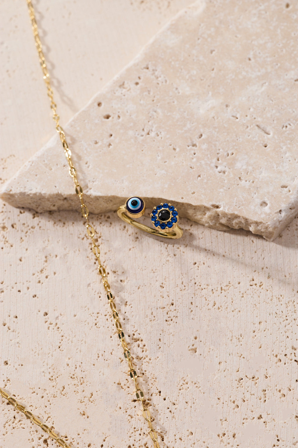 Evil Eye Fidget Spinner Ring with Pave Crystal and Gold Finish