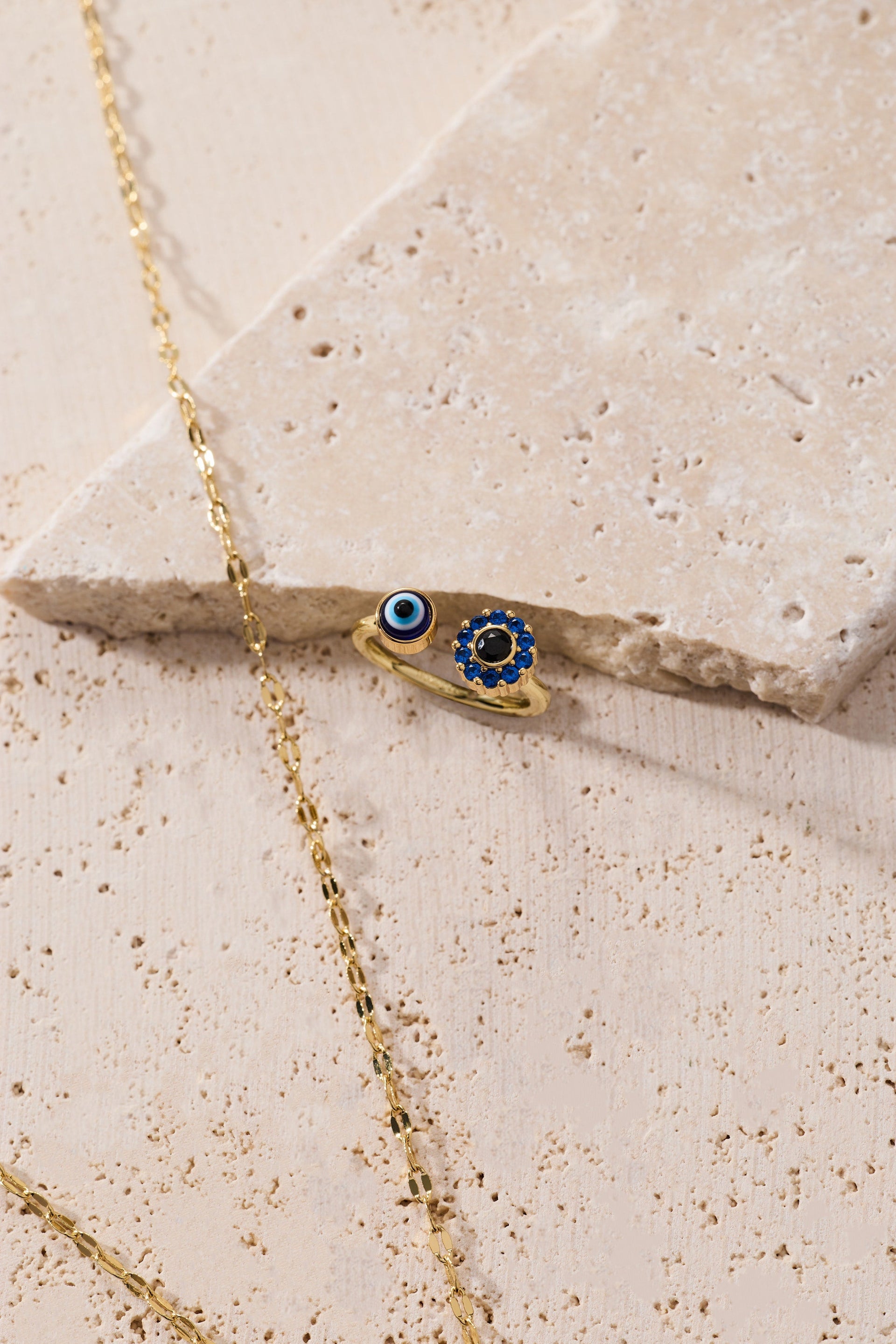 Evil Eye Fidget Spinner Ring with Pave Crystal and Gold Finish