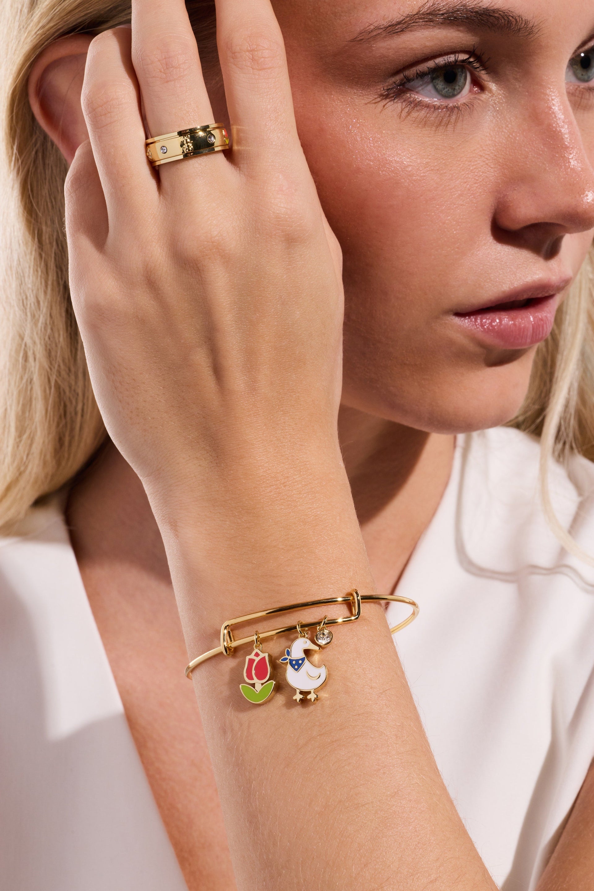 Garden Party Fidget Ring with Enamel Nature Motifs & Crystals