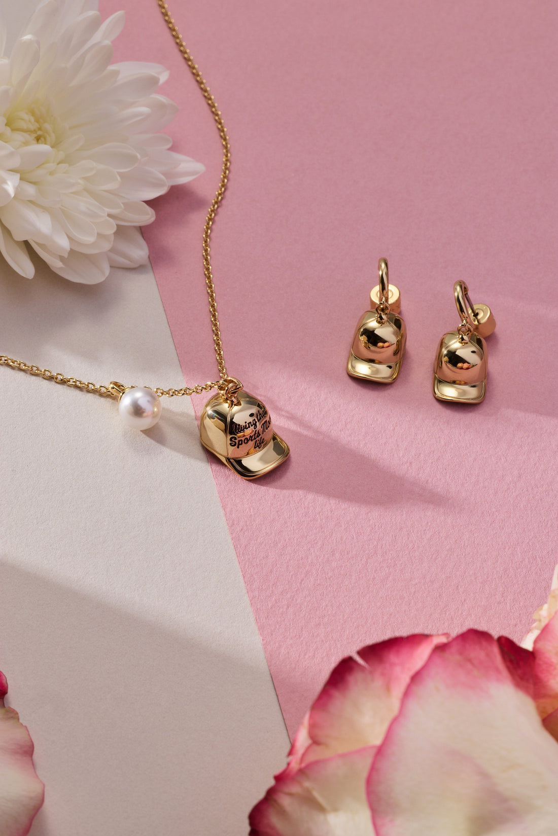 Gold Baseball Cap Huggie Drop Earrings - Sporty Chic Jewelry