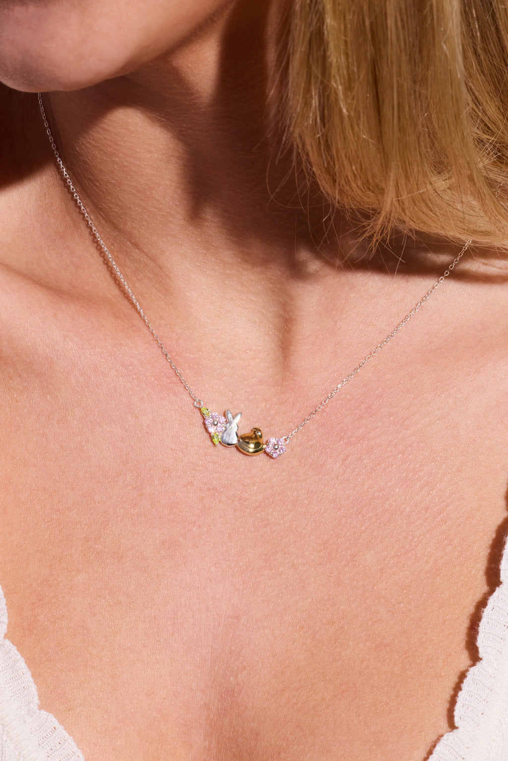 PEEPS® Precious Peepsake Bunny and Chick Crystal Charm Necklace