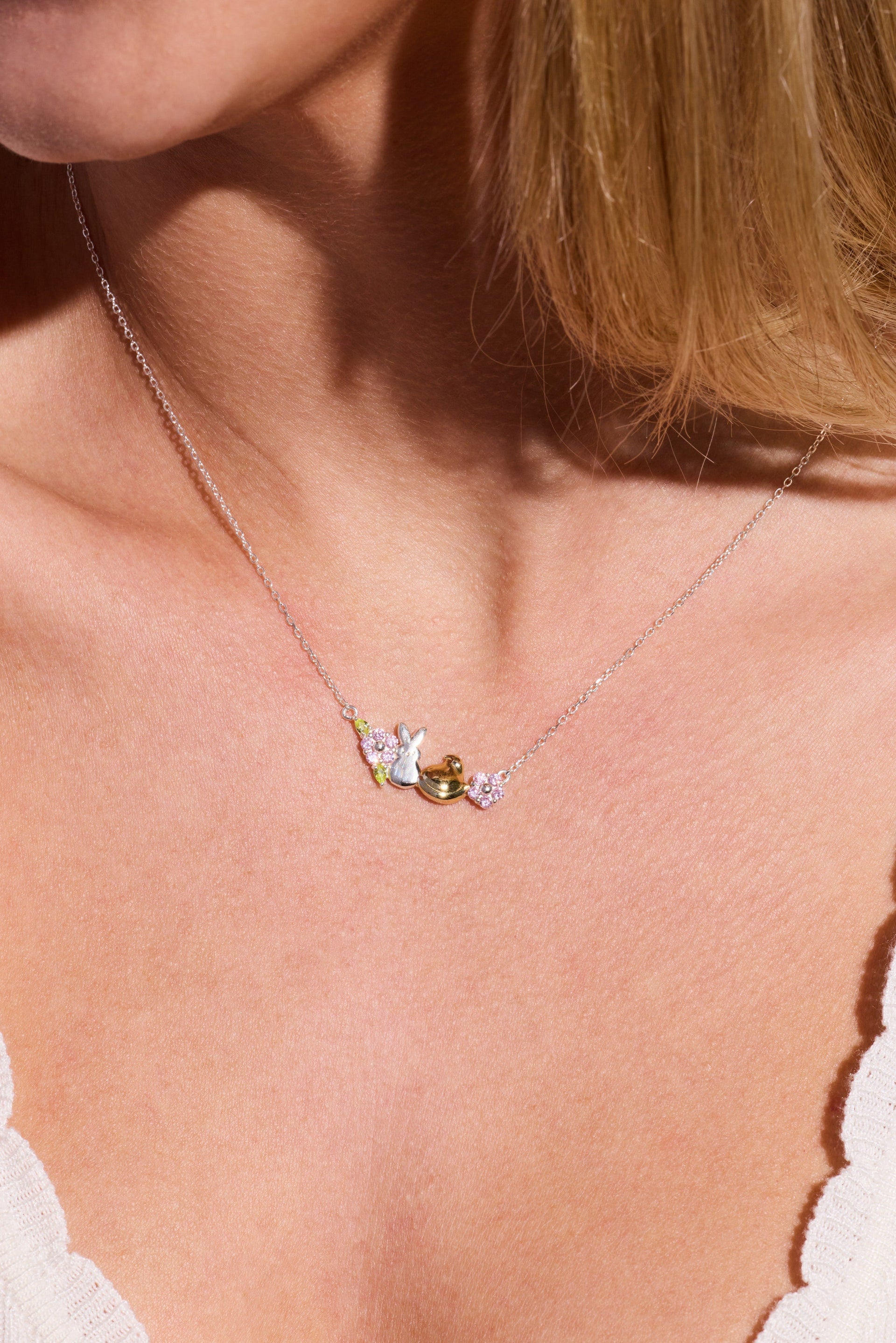 PEEPS® Precious Peepsake Bunny and Chick Crystal Charm Necklace
