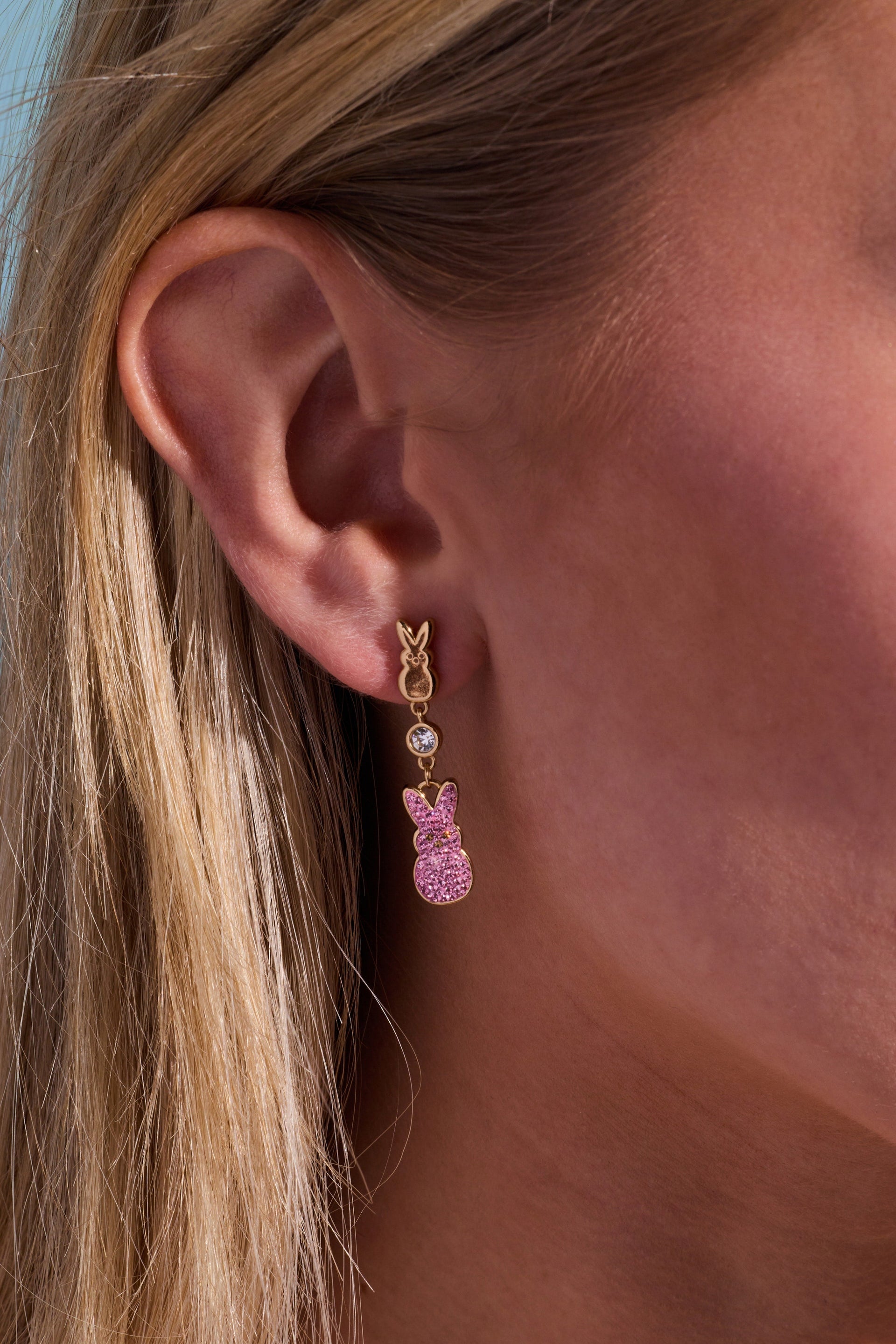 PEEPS® Statement Earrings with Pavé Crystals in Gold and Pink