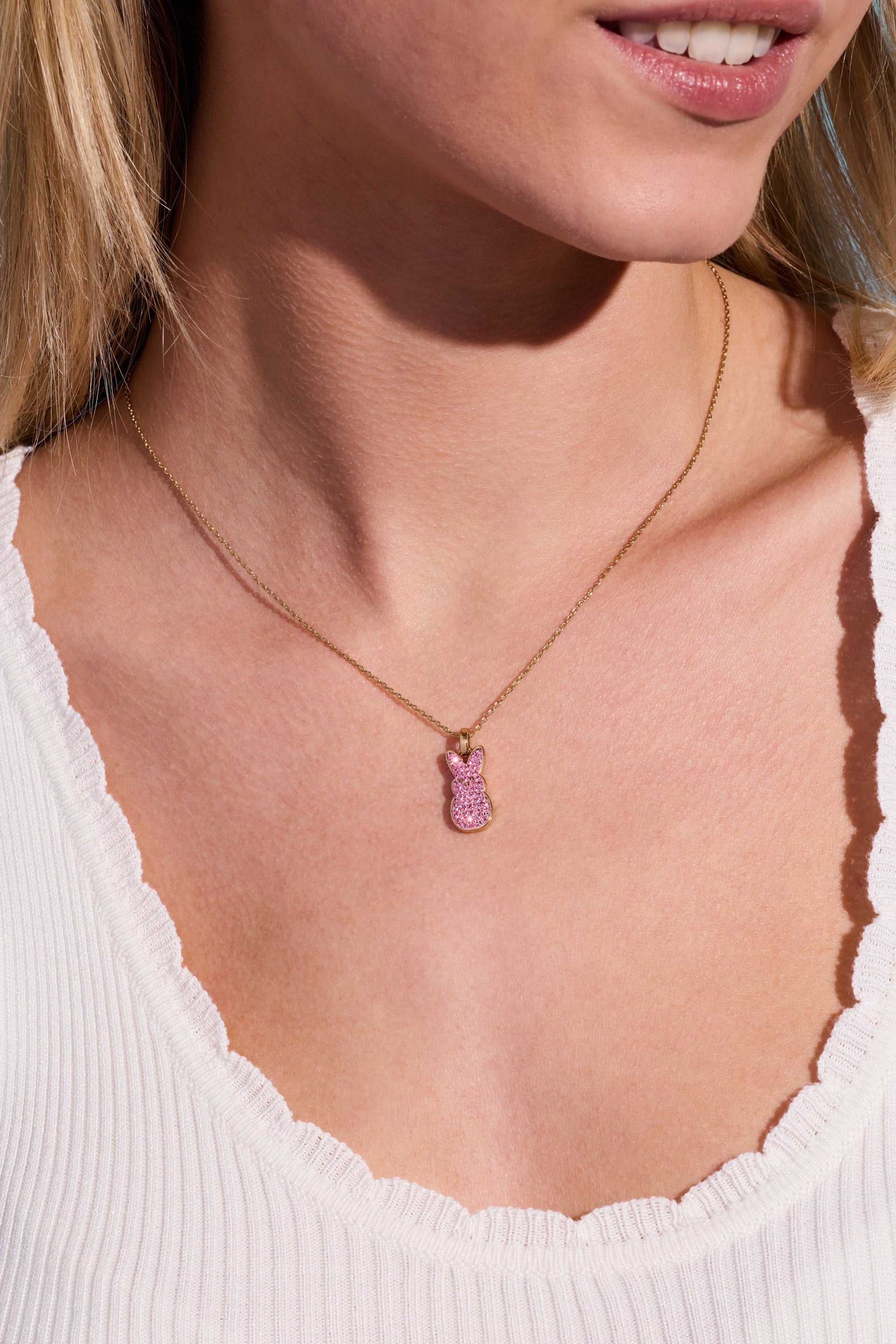Pink Crystal PEEPS® Bunny Pendant Necklace for Spring