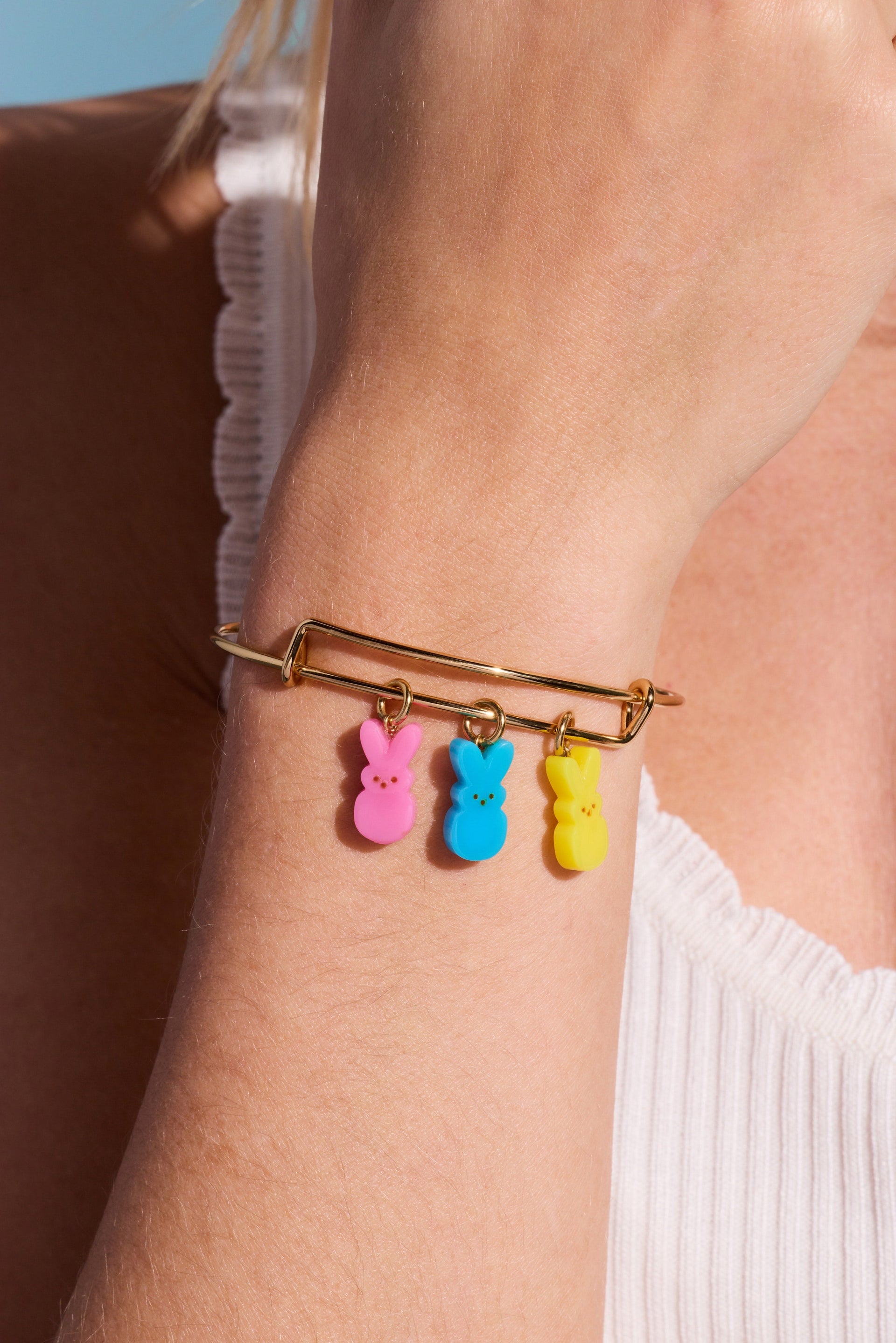 Spring Easter PEEPS Bunny Multi-Charm Expandable Wire Bangle