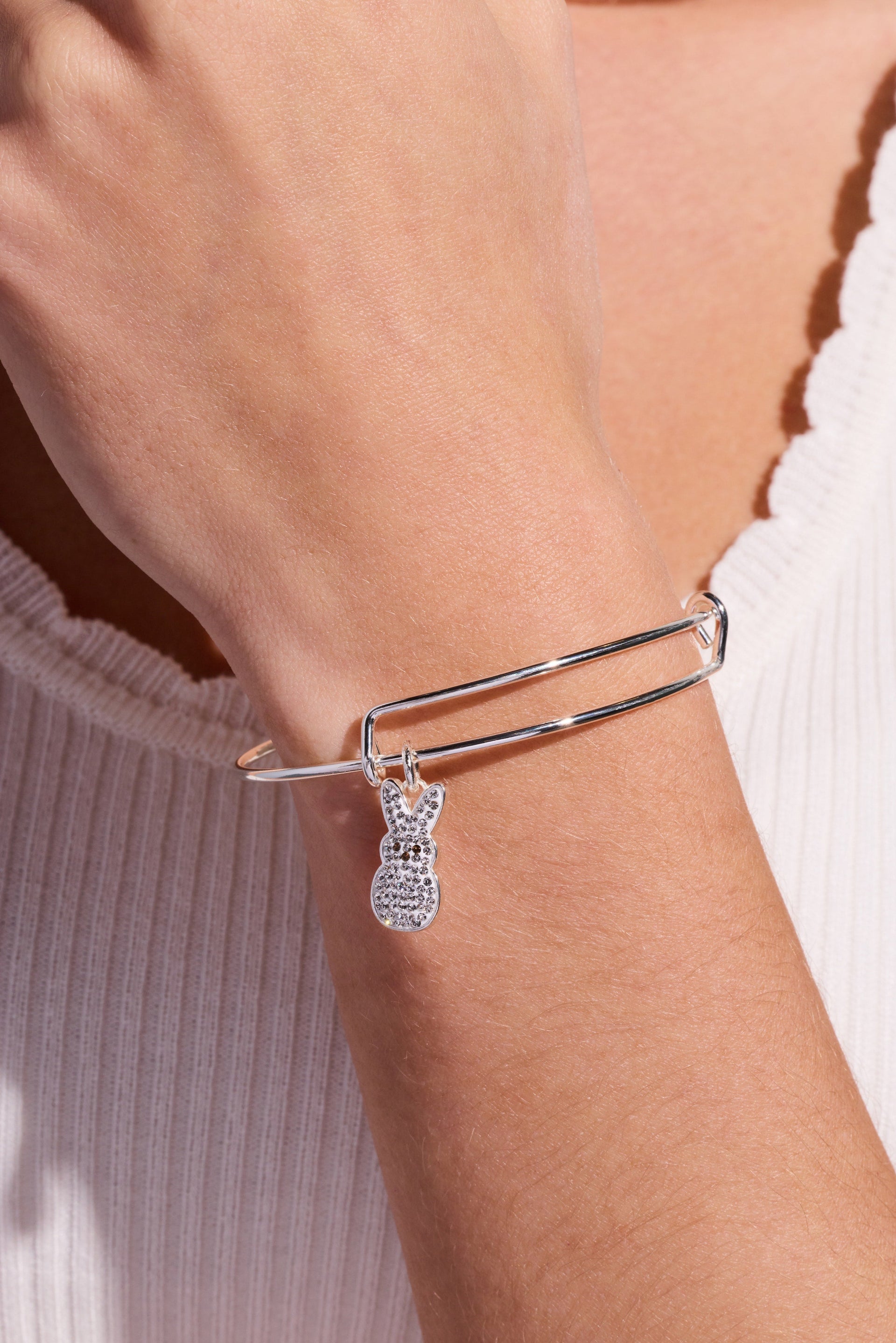PEEPS® Crystal Bunny Bangle in Silver and White