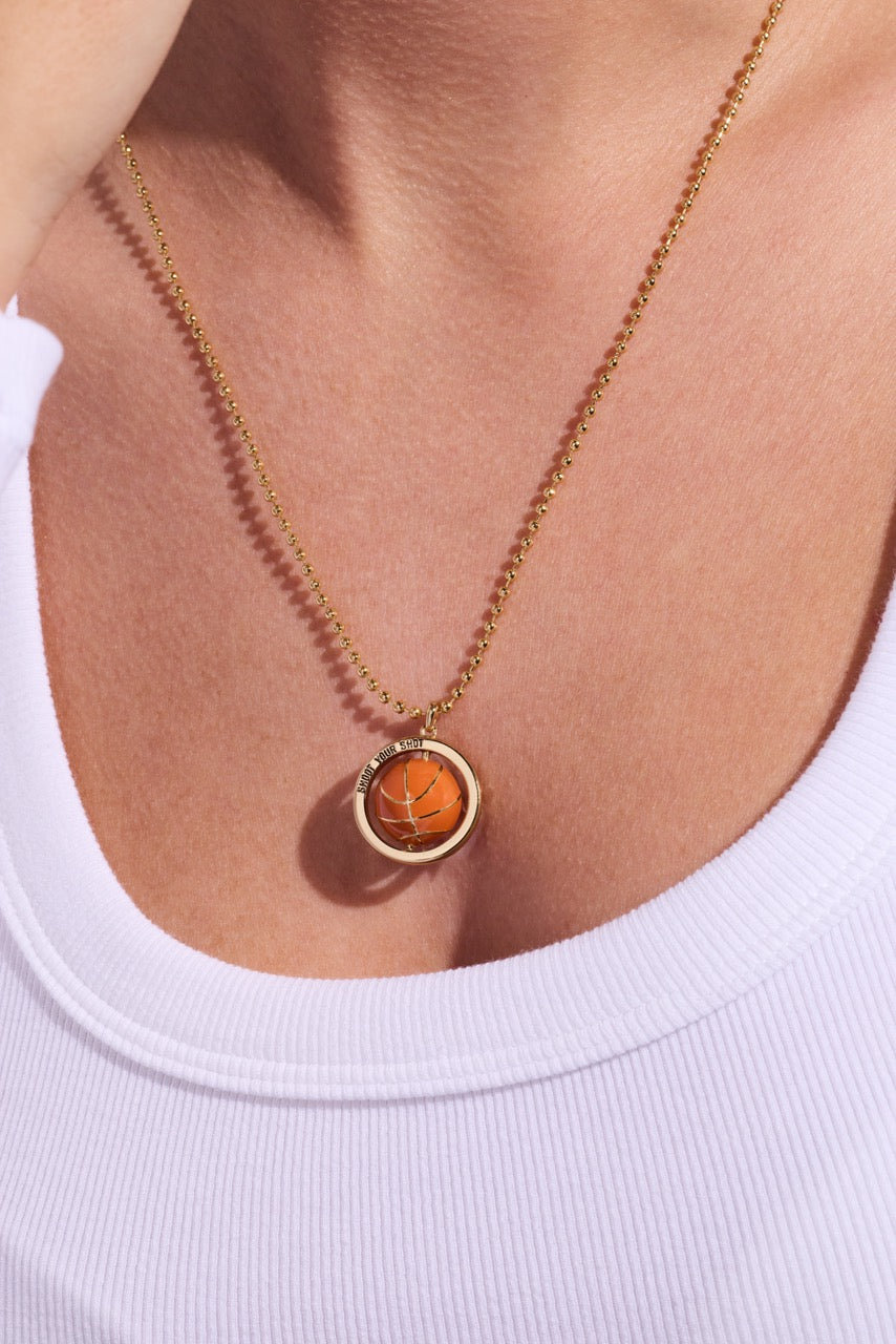 Gold and Orange Basketball Spinner Pendant Streetwear Necklace