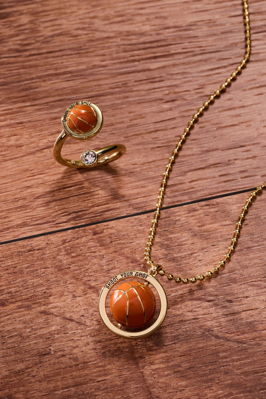 Gold and Orange Basketball Spinner Pendant Streetwear Necklace