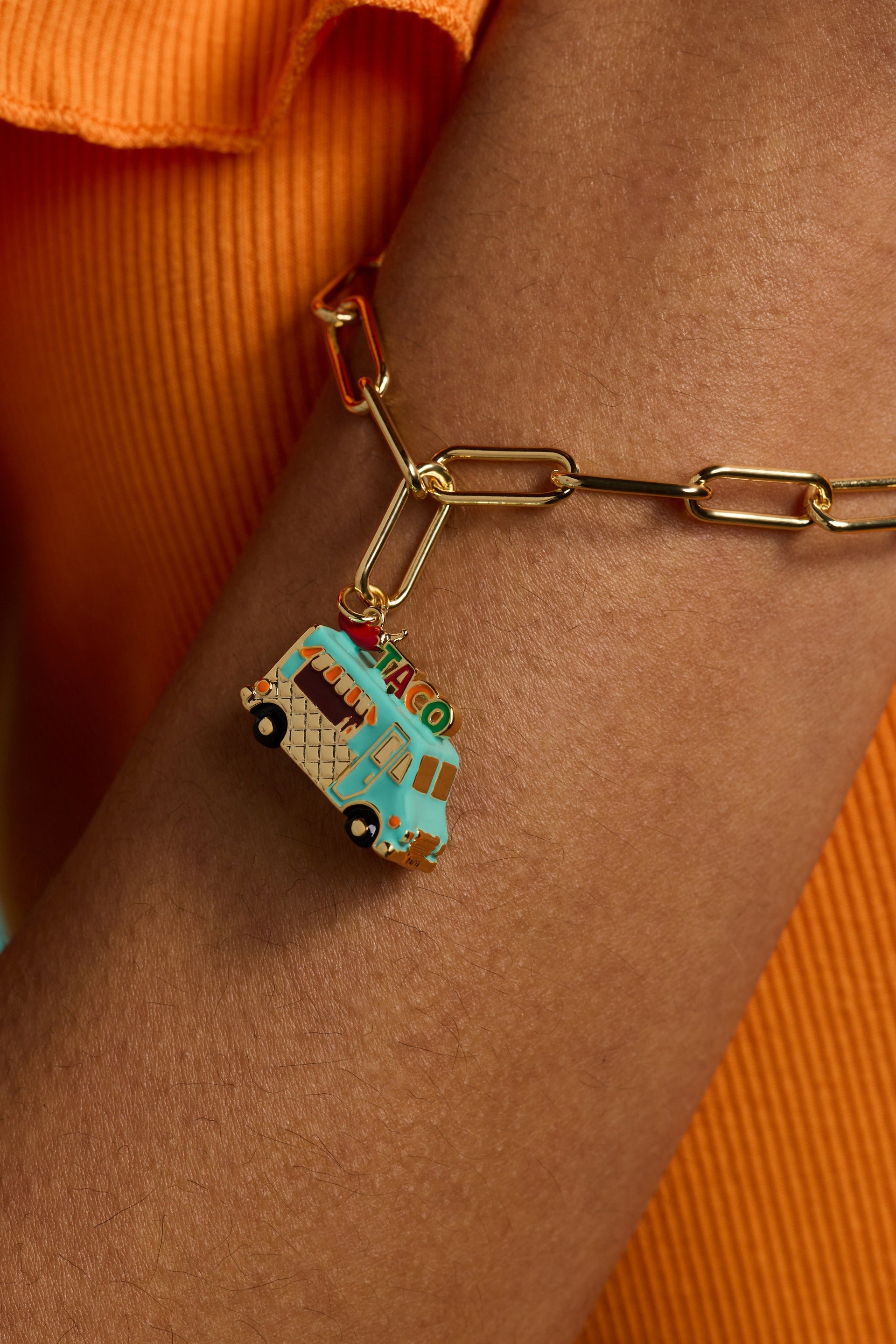 Gold-Plated Taco Truck Toggle Bracelet with Pepper Charm