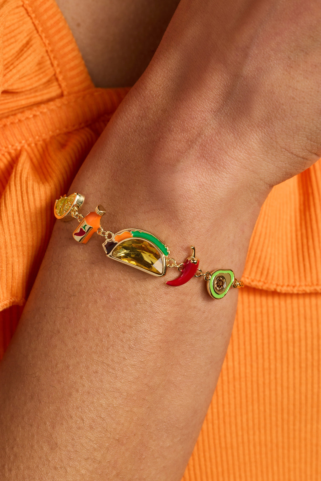 Taco Inline Charm Bracelet with Peridot and Topaz Crystals