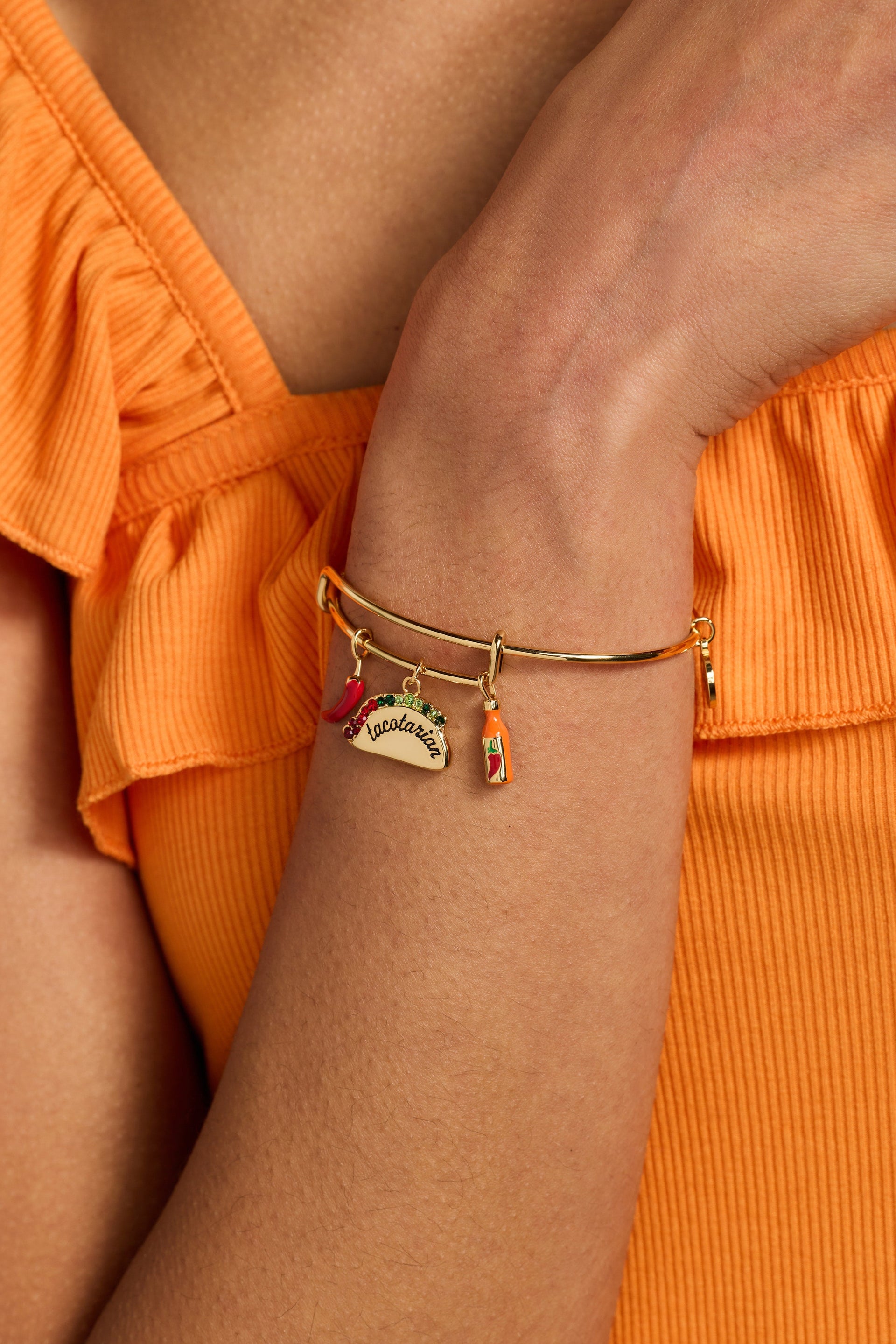 Multi-Charm Taco Bangle with Enameled Charms & Crystal Accents