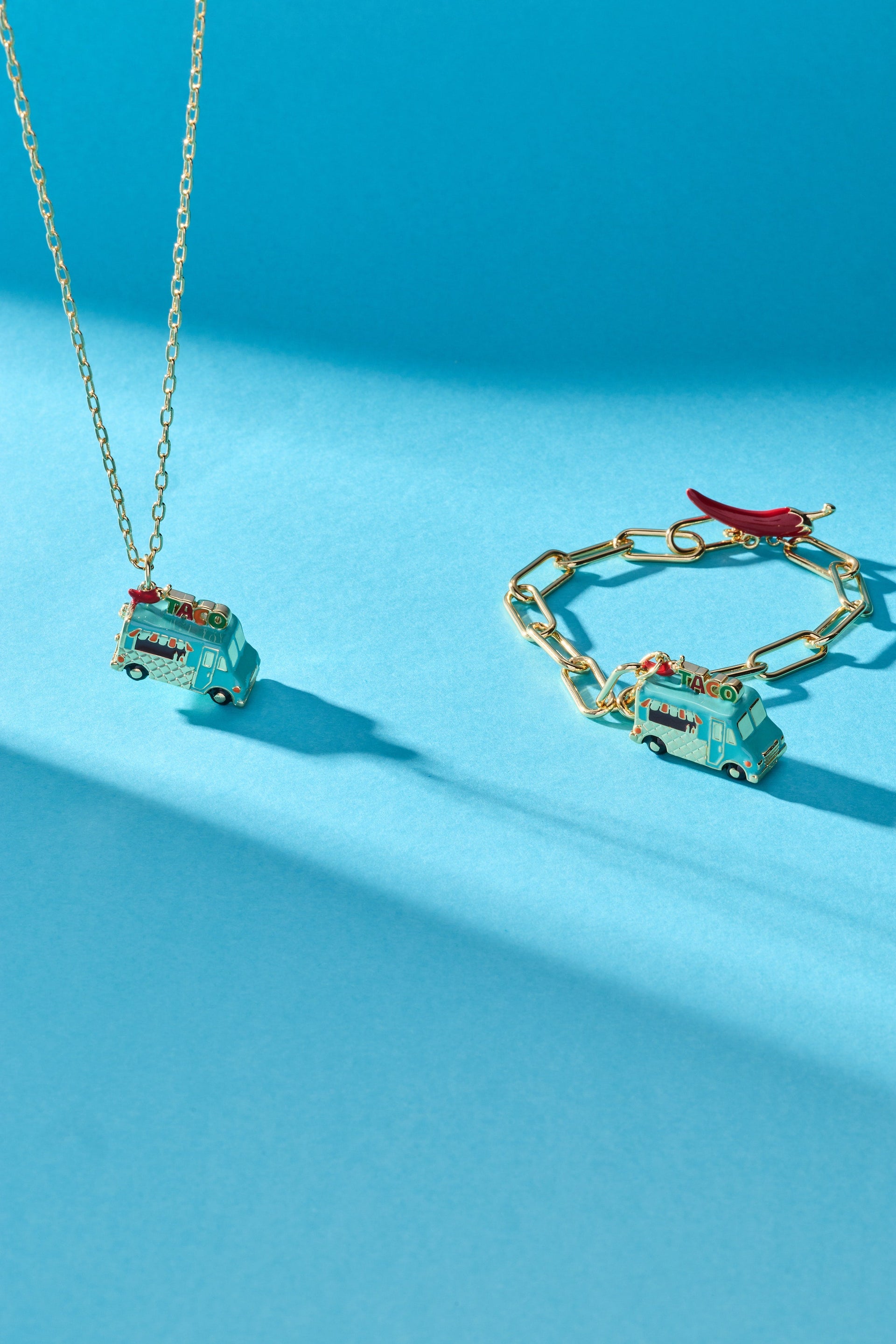 Gold-Plated Taco Truck Toggle Bracelet with Pepper Charm